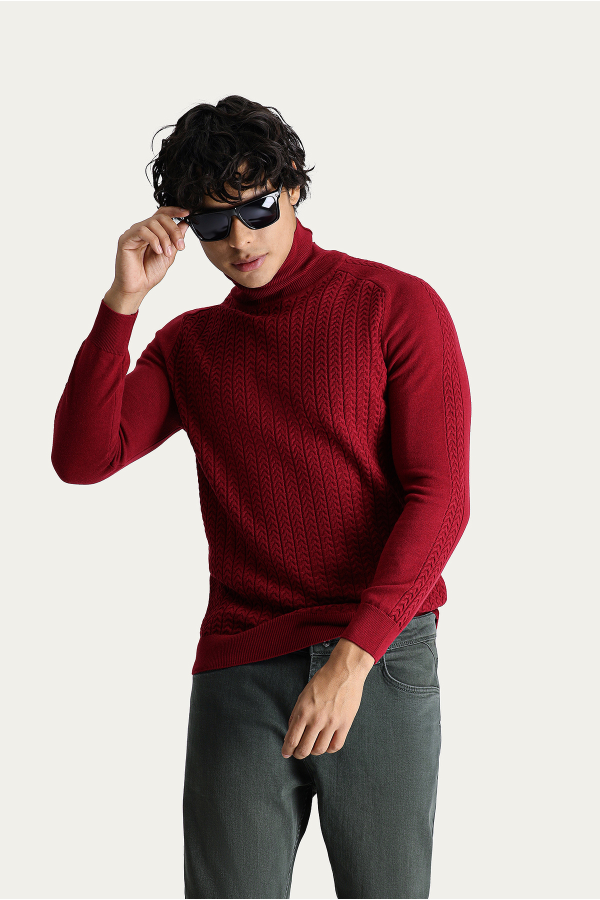 Kiğılı  Balıkçı Yaka Slim Fit Dar Kesim Desenli Triko Kazak - Görsel 2