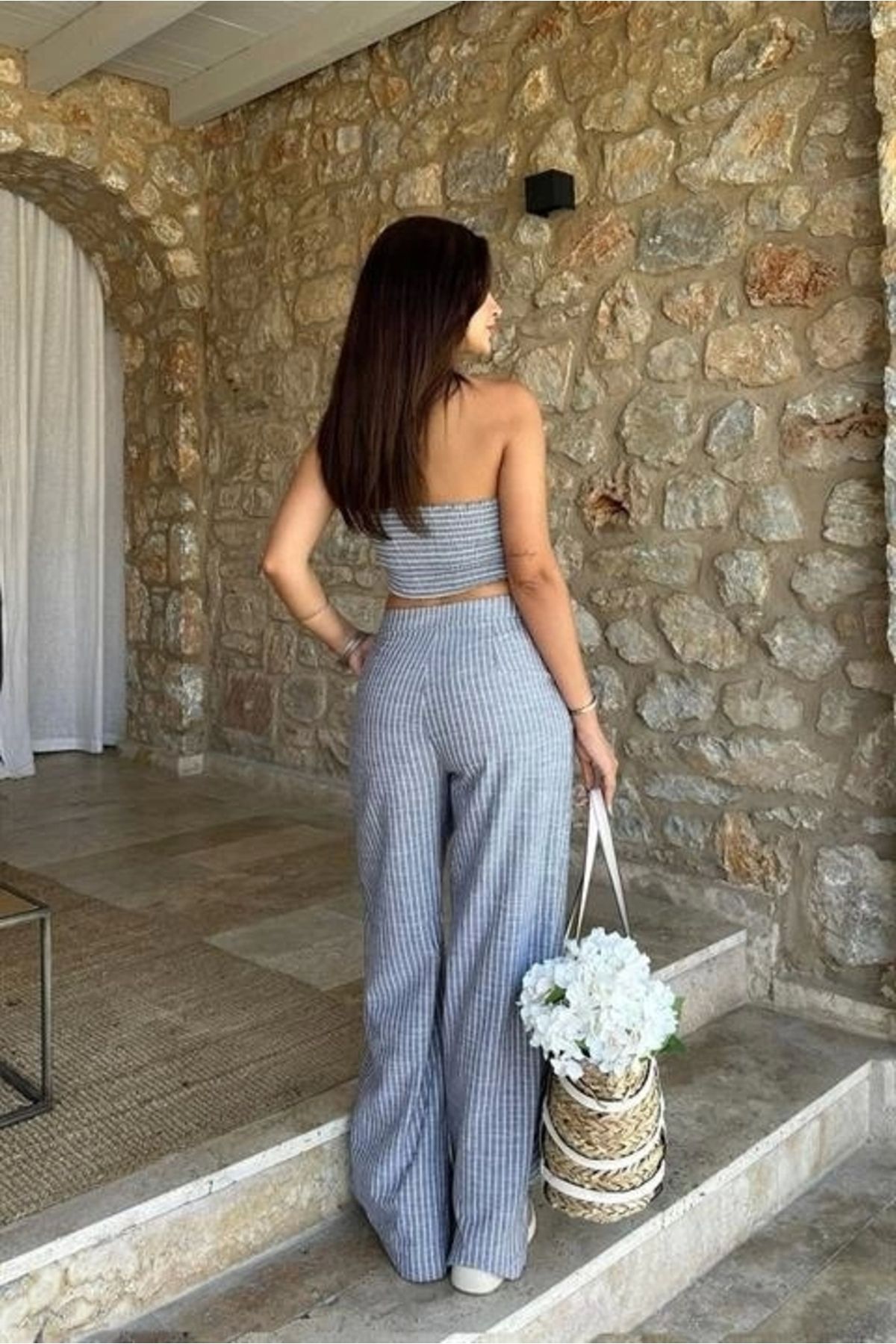 Genel Markalar Hediyeniz Sare`den Vesna Keten Çizgili Crop Takım 9806 ...