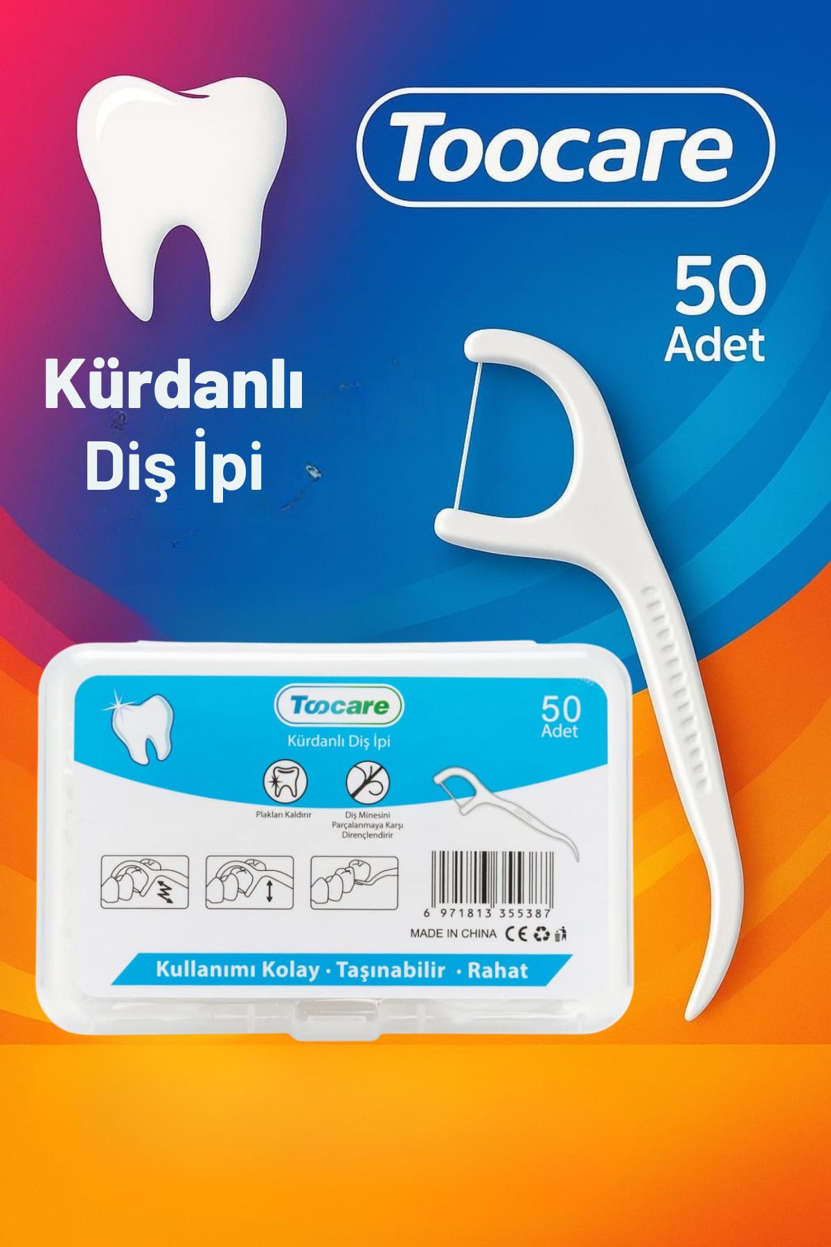Toocare 50 Adet Premium Kalite Kürdanlı Diş İpi
