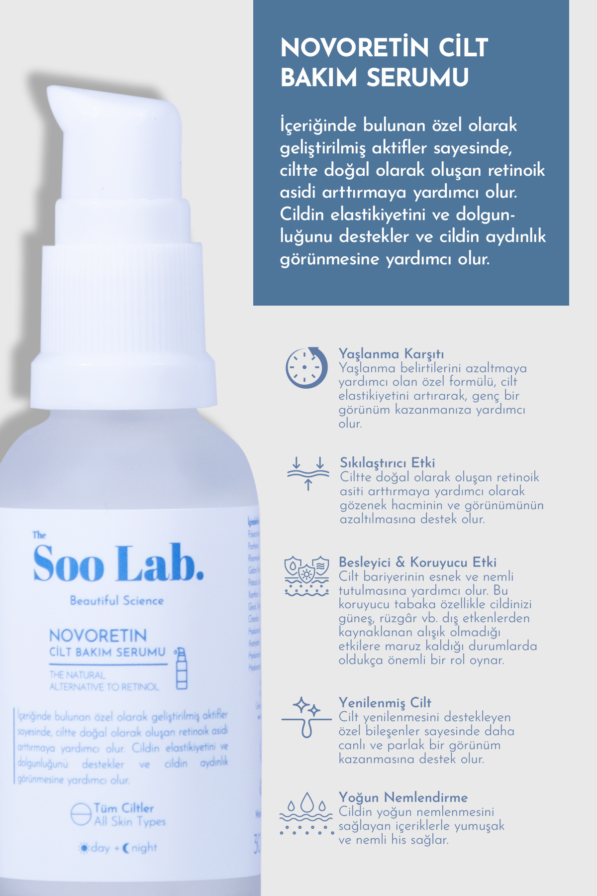 NovoRetin Cilt Bakım Serumu | NovoRetin, Panthenol, Hyaluronic Acid | 30 ml — 8684824382089 — تصویر 3 از 5