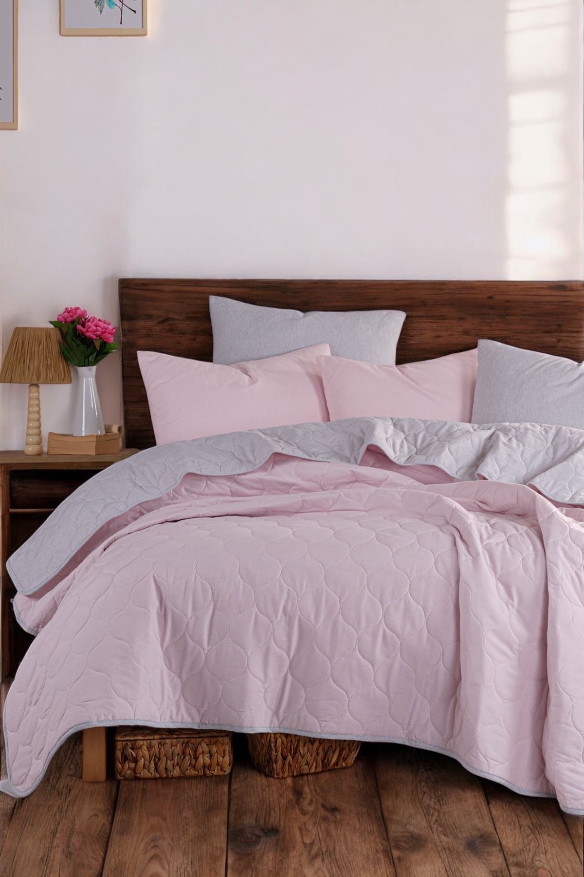 pepuza-Gray Mono Powder and Graymono Powder-Grey Quilted Bed Cover Set 4