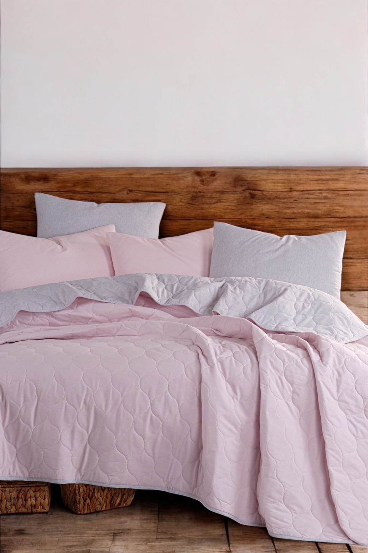 pepuza-Gray Mono Powder and Graymono Powder-Grey Quilted Bed Cover Set 3