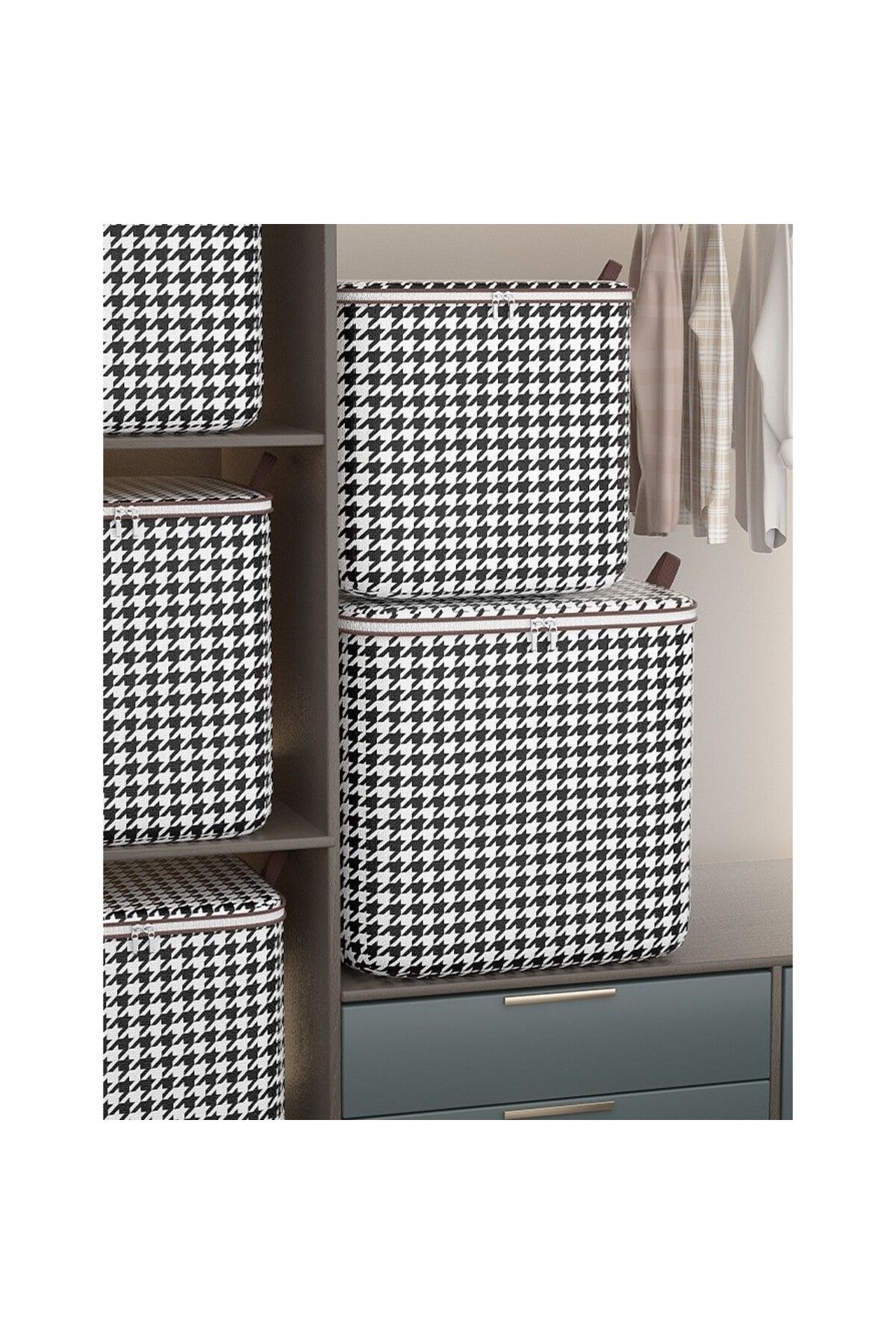 Flippy-Flippy Foldable Storage Box with Zipper and Handle, 80L, Black and White Checkered 6