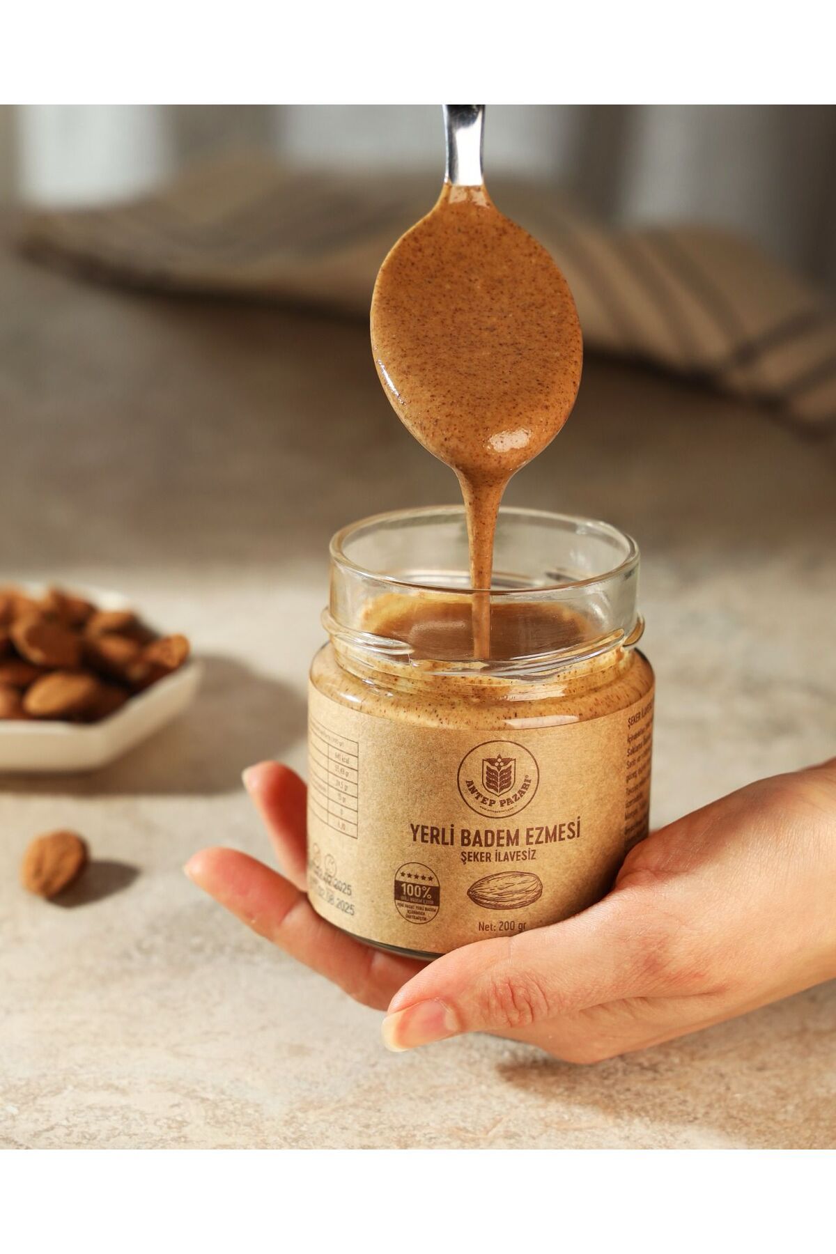 Antep Pazarı Yerli Badem Ezmesi-%100 Yerli Badem-200 gr