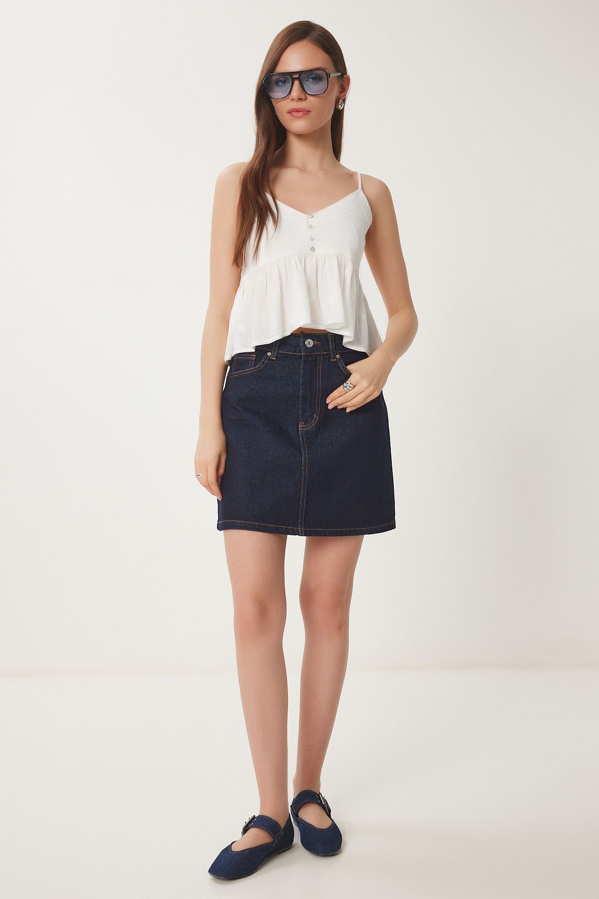 Happiness İstanbul Damska Spódniczka Mini Jeansowa W Kolorze Ciemnoniebieskim Kobieta - 38