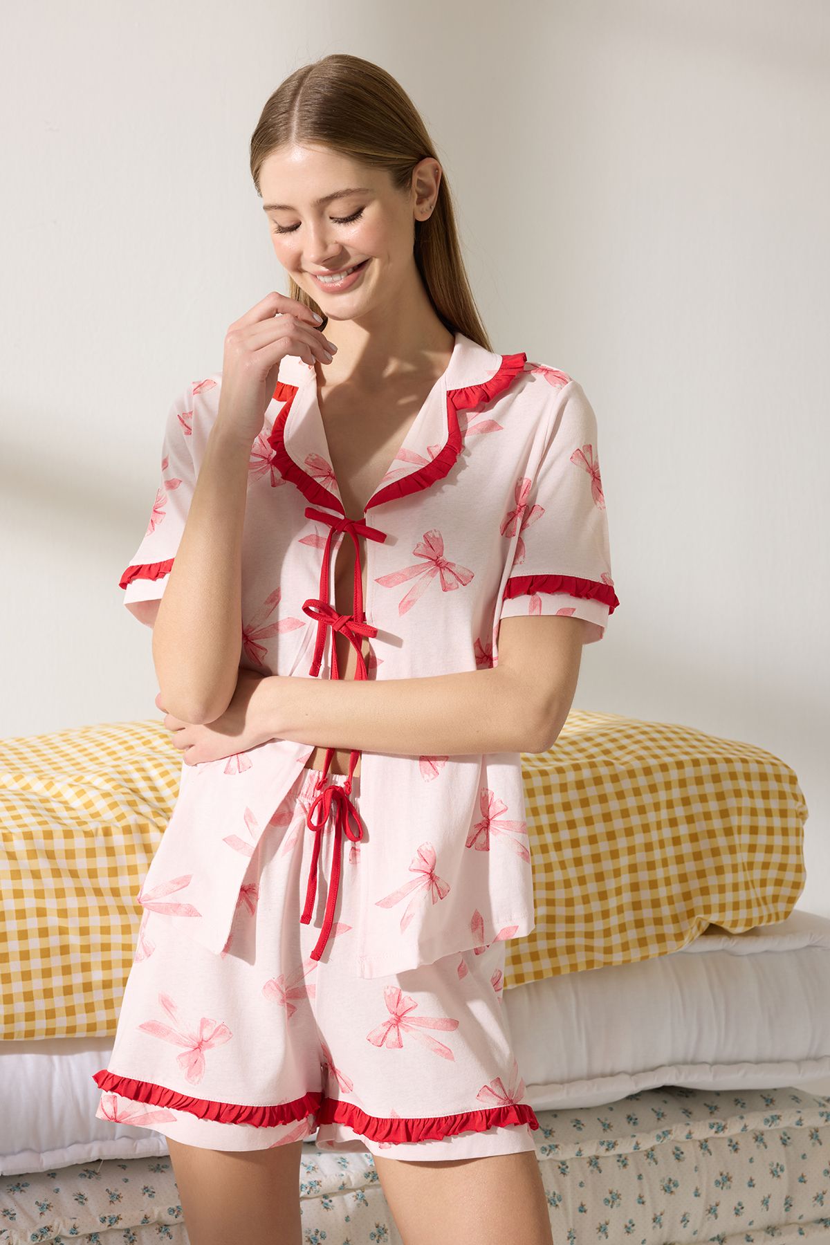 Trendyol Collection Pink 100% Cotton Ribbon/Bowknot Ruffle Trendyol Collection Pink 100% Cotton Ribbon/Bowknot Ruffle