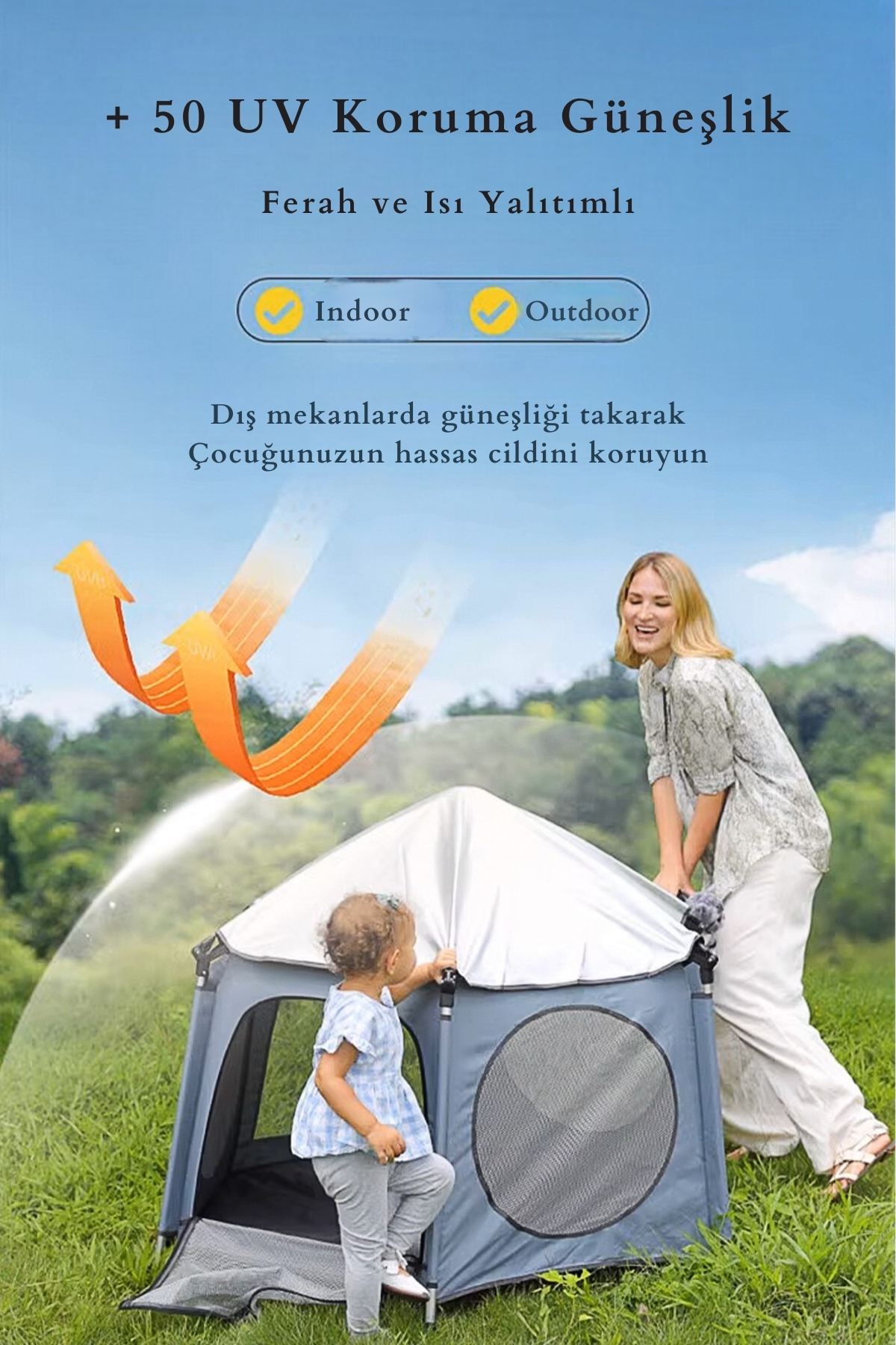 Kiwi Safari Çocuk-Bebek Oyun Parkı Çadırı +50 UV Korumalı,Kolay Kurulum,Alüminyum Sağlam Gövde- Siyah fotoğrafı 3 (önizleme)