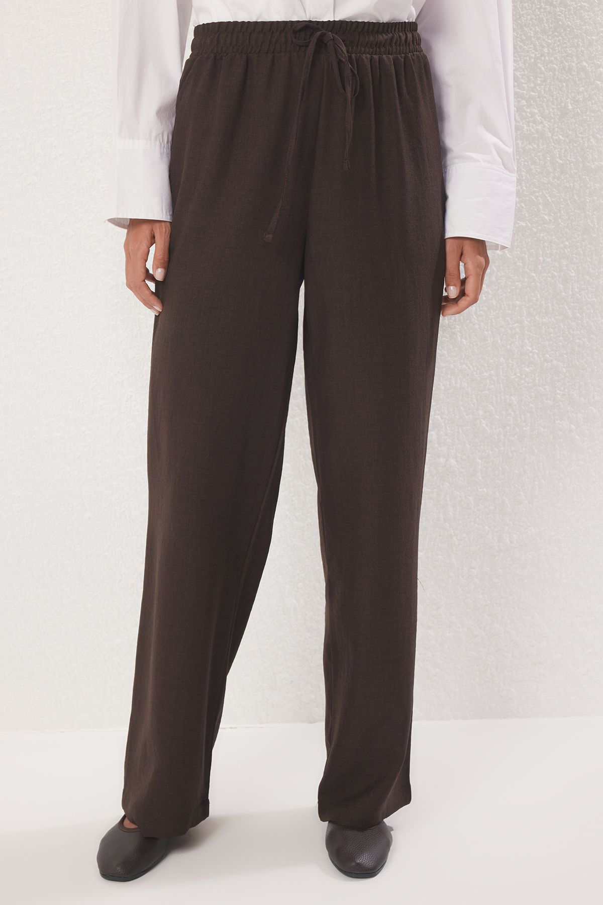 Trendyol Modest-Barna derék öv részletes szőtt alsó-felső készlet TCTSS25US00036 3