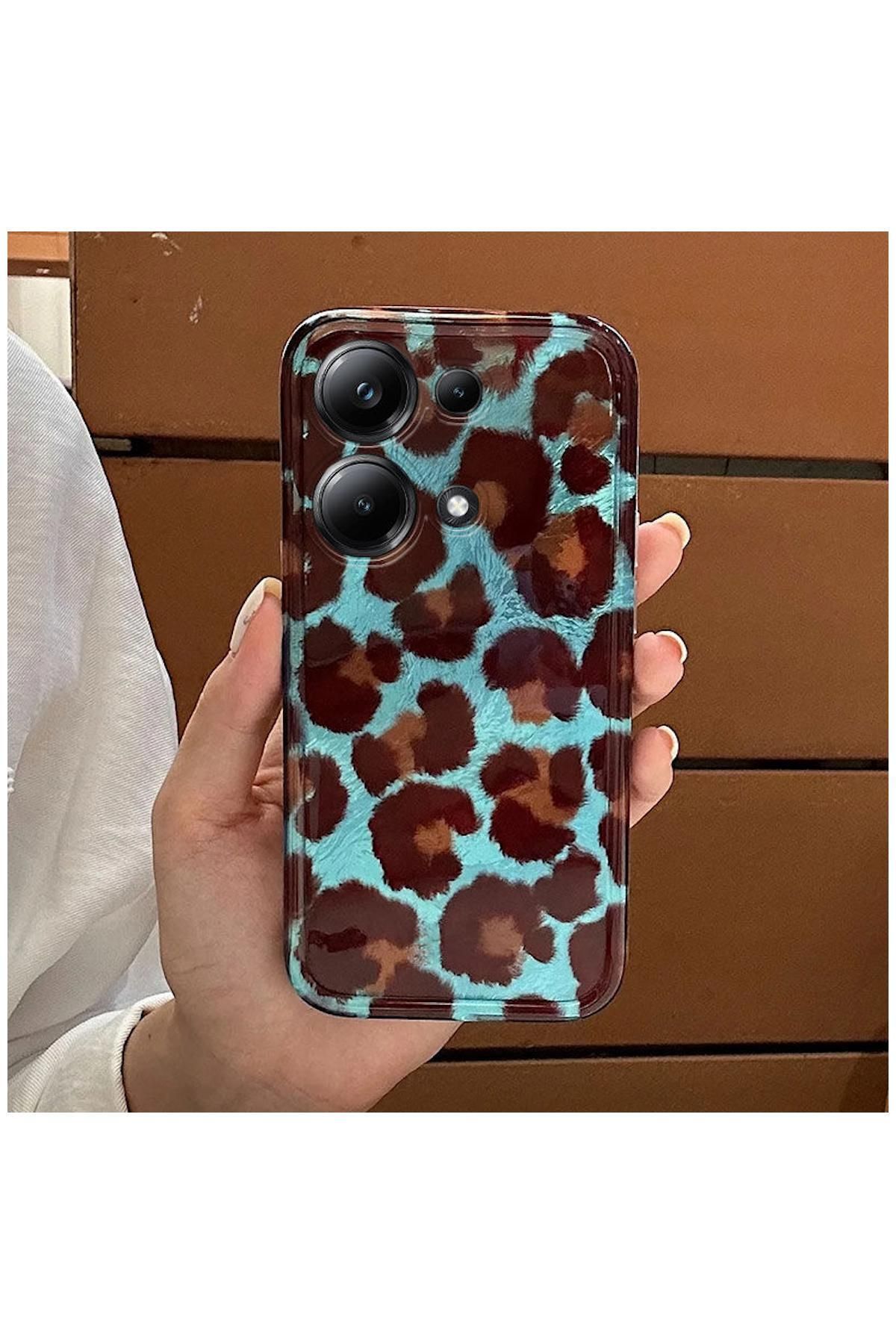 Pro Aksesuar Xiaomi Poco M6 Pro Uyumlu Kılıf Lüx Leopar Desenli Silikon Kılıf Kahverengi