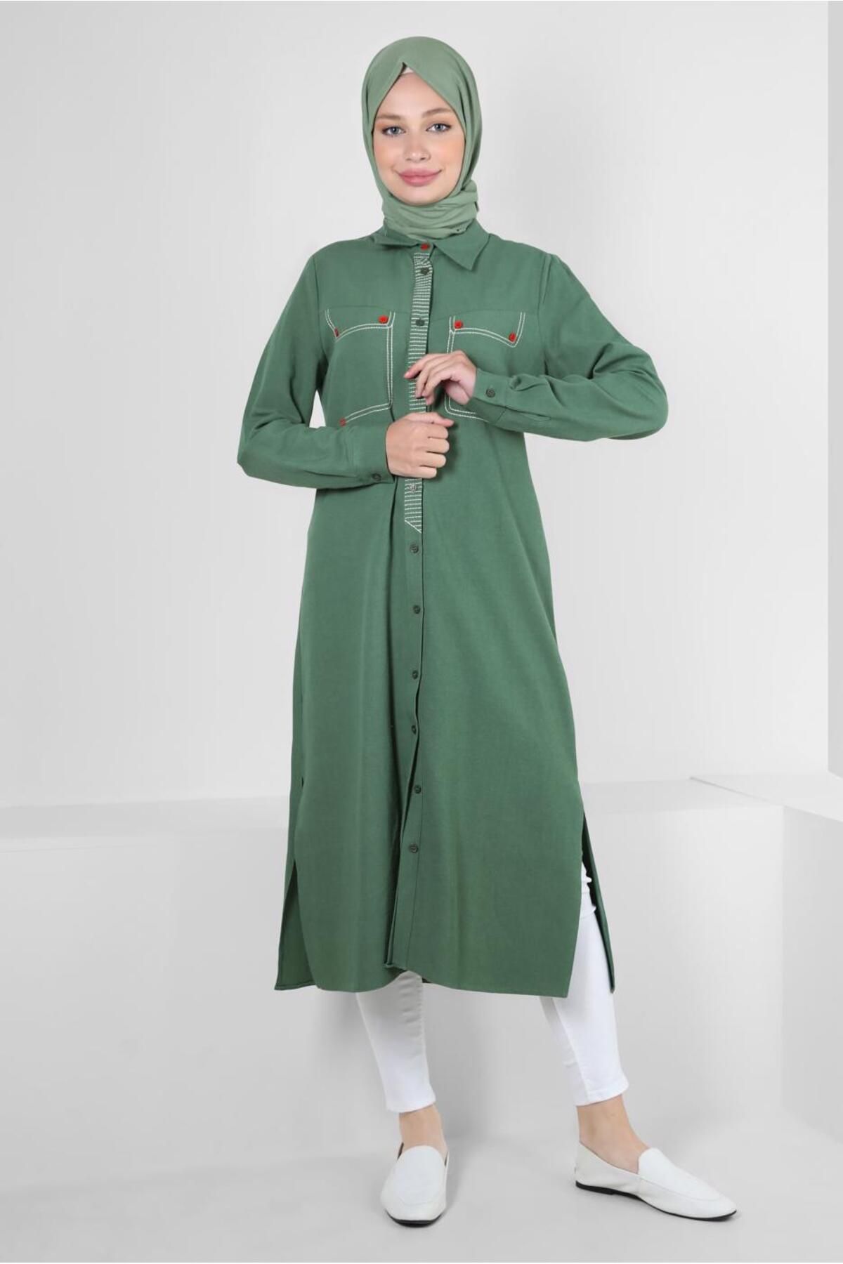 تونیک کتانی دکمه دار 43606 Alvina