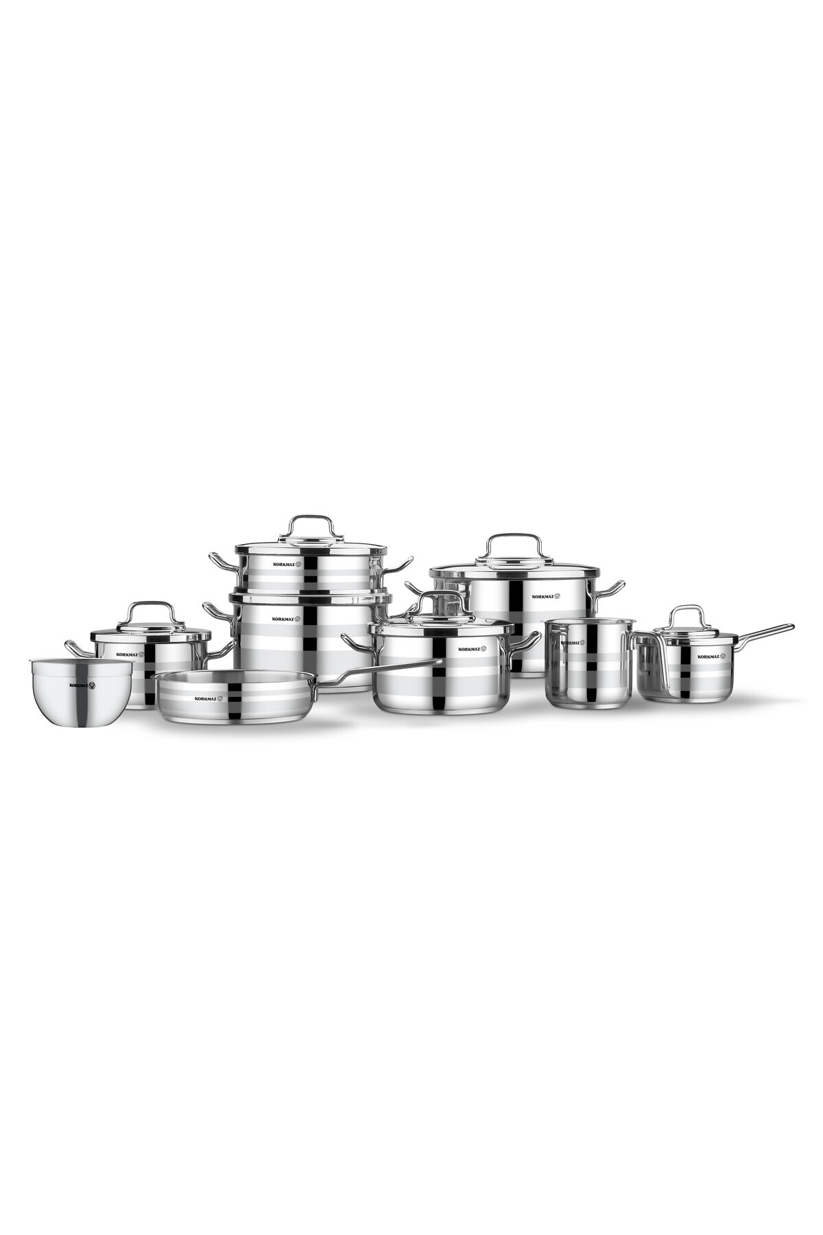 KORKMAZ Astron 15 Pieces Stainless Steel Cookware Set