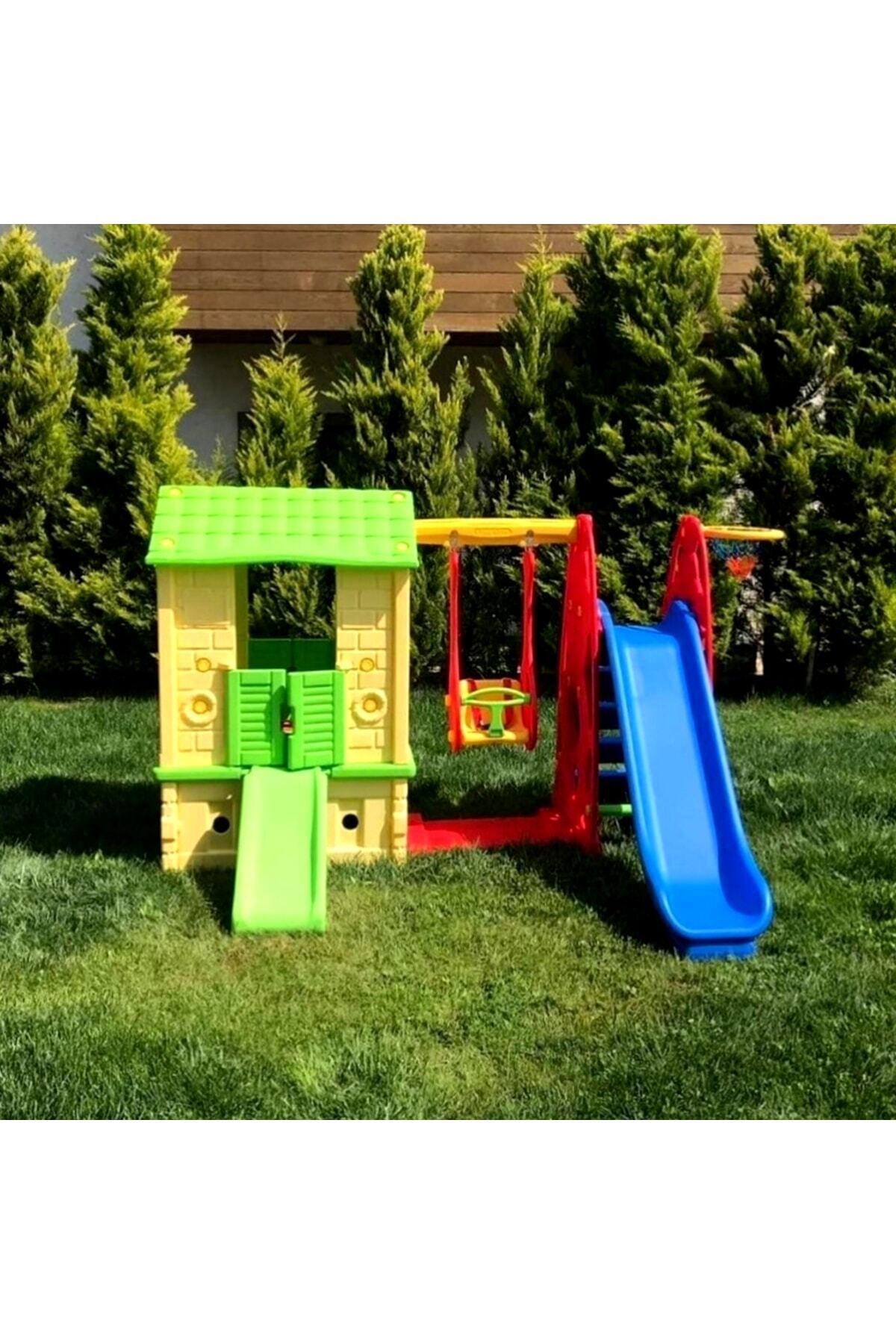 ÇIRAK Deluxe Çocuk Oyun Parkı Seti - Oyun Evi + Salıncak + Kaydırak - 3 Fonksiyonlu Büyük Set fotoğrafı 3 (önizleme)