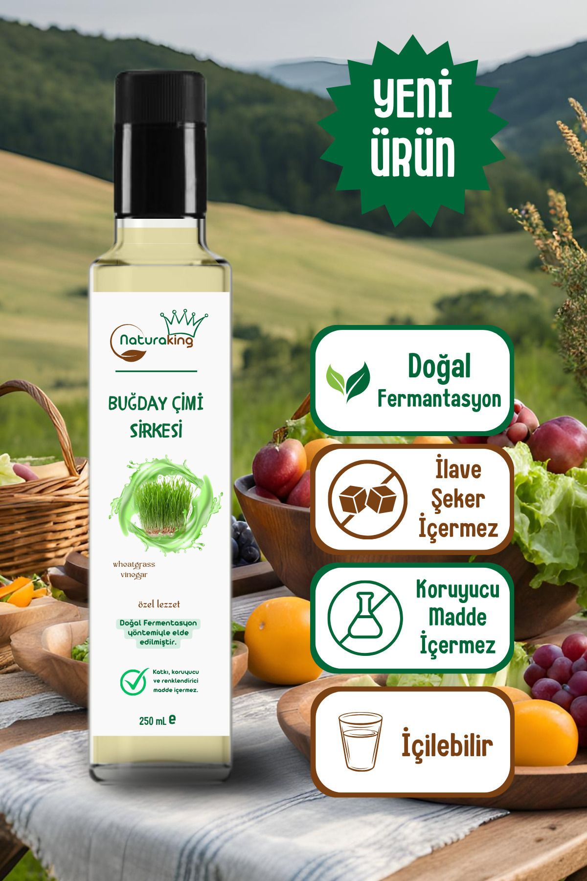 Doğal Fermente Buğday Çimi Sirkesi (GELENEKSEL, KATKISIZ) [250 Ml]