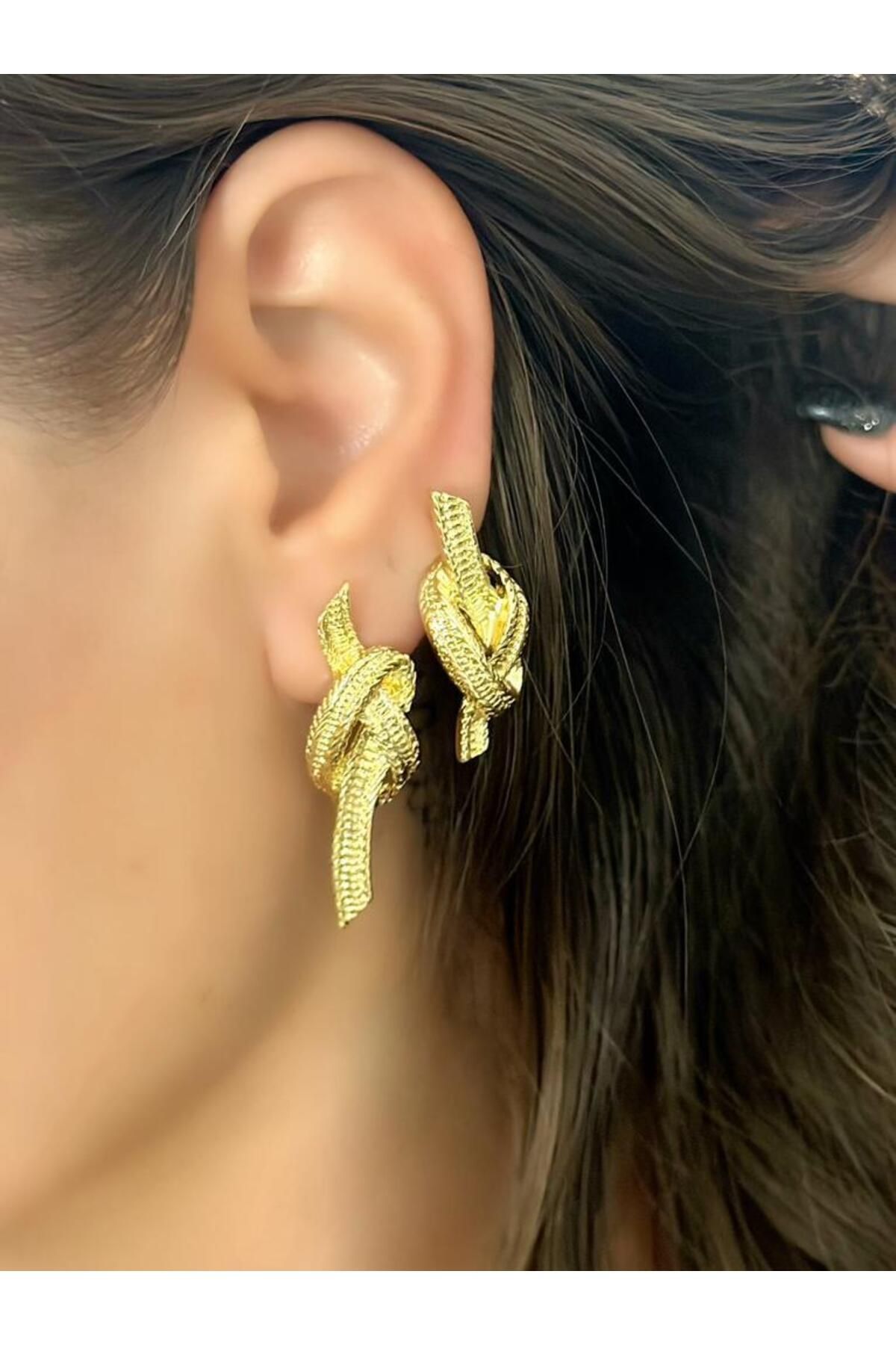 MyladyAccessoriess-سلسلة خاصة لوحة مسننة وعقدة مفصلة أقراط فضية 3