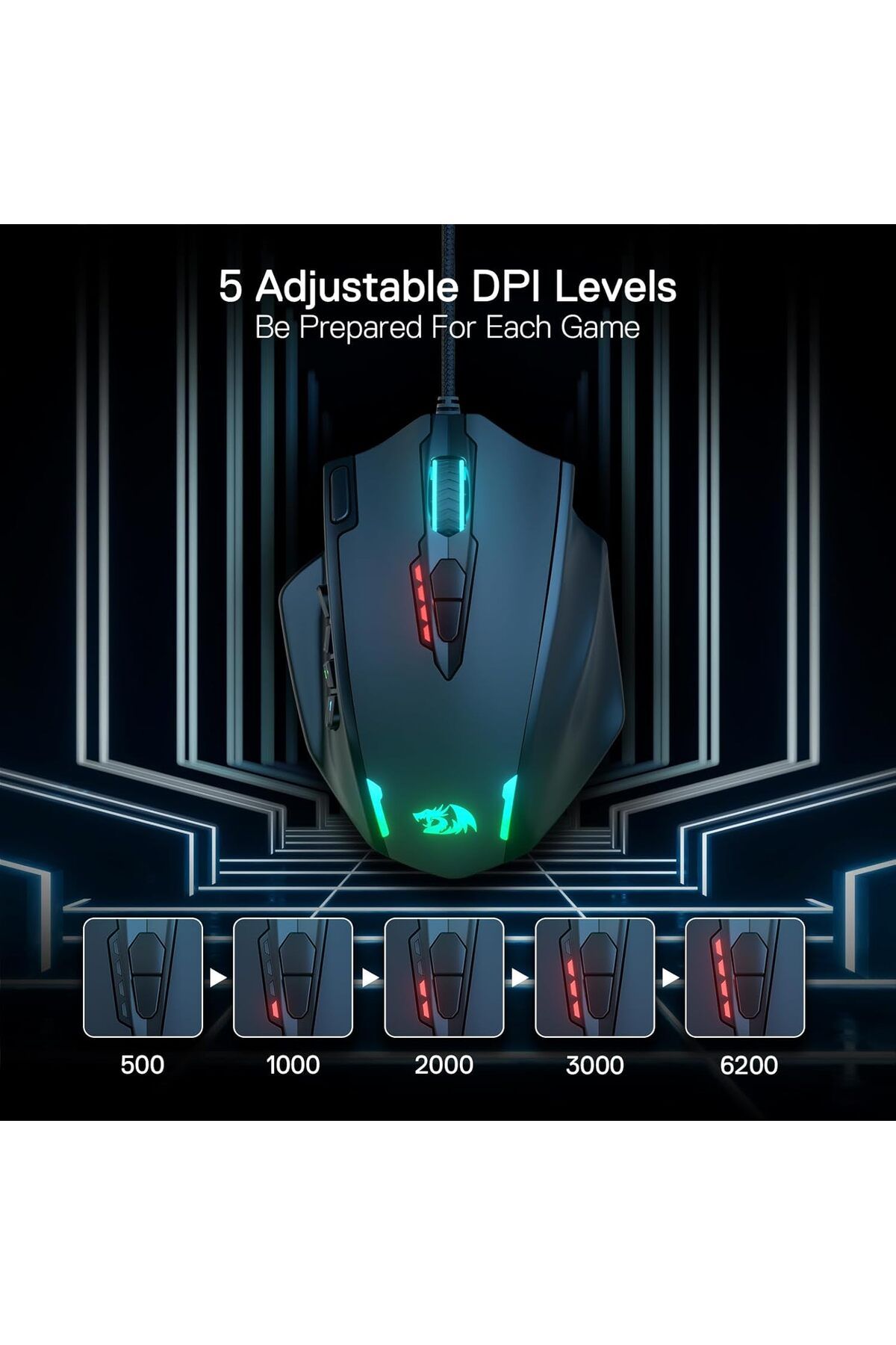 REDRAGON-ماوس الألعاب M908 Impact RGB MMO (20 زرًا قابلًا للبرمجة) 3