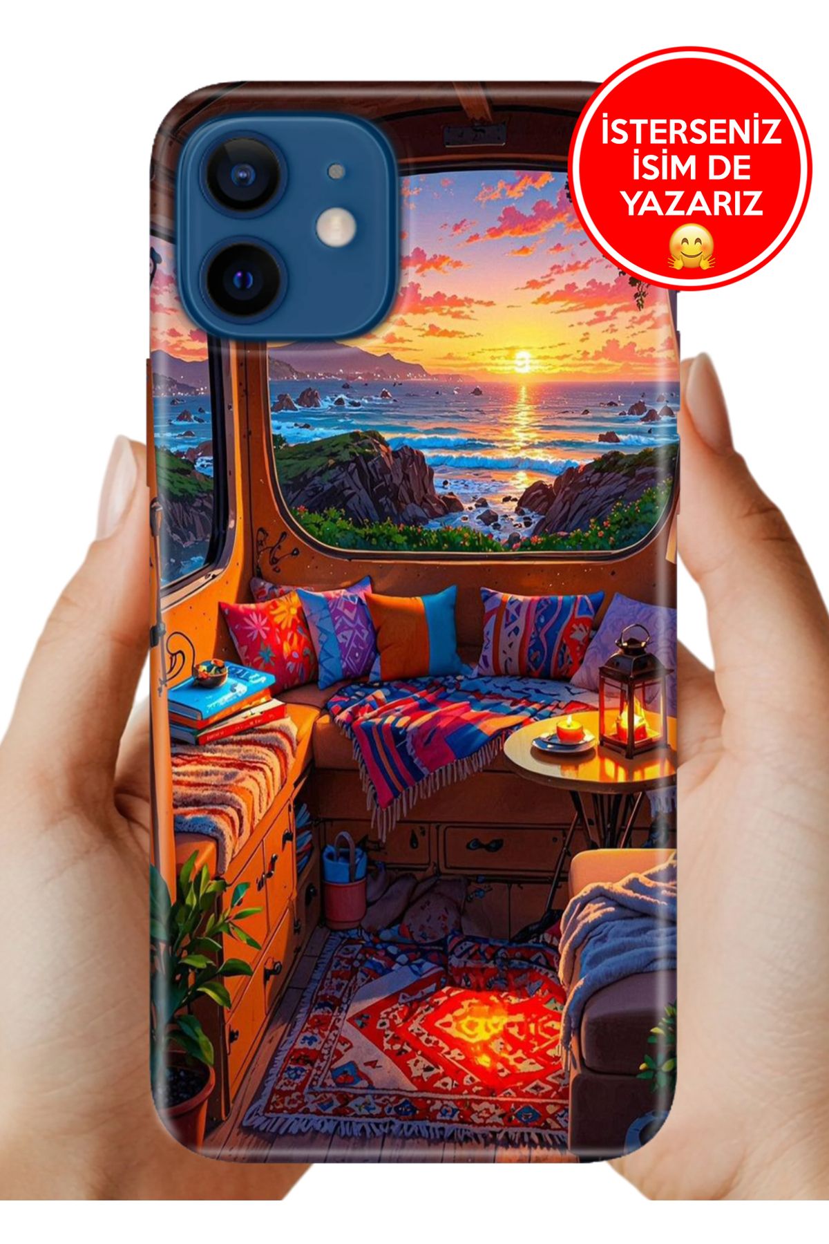 Cekuonline iPhone 12 Kılıf iP12 TPU Resimli Elastik Silikon Karavan