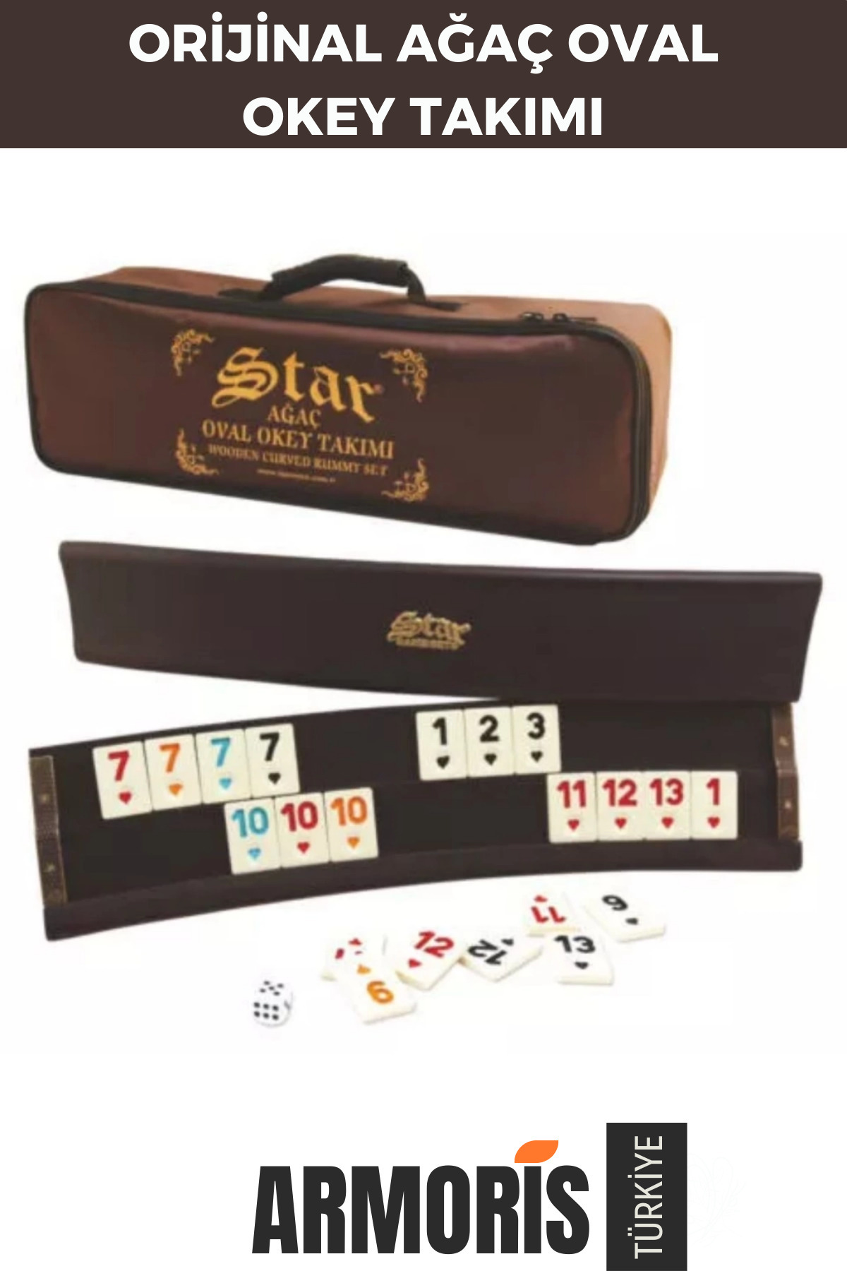 Armoris-New Series Vip Big Size Cue Entertainment Hobby Game 101 Tree Original Tree Oval Okey Set with Bag 1