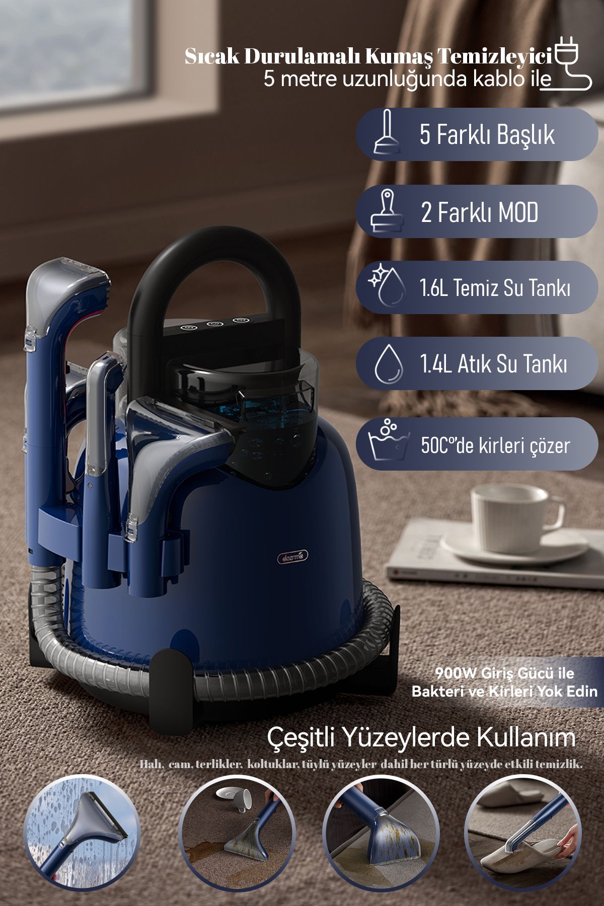 Deerma Koltuk ve Halı Yıkama Makinesi Sıcak-Soğuk BY200