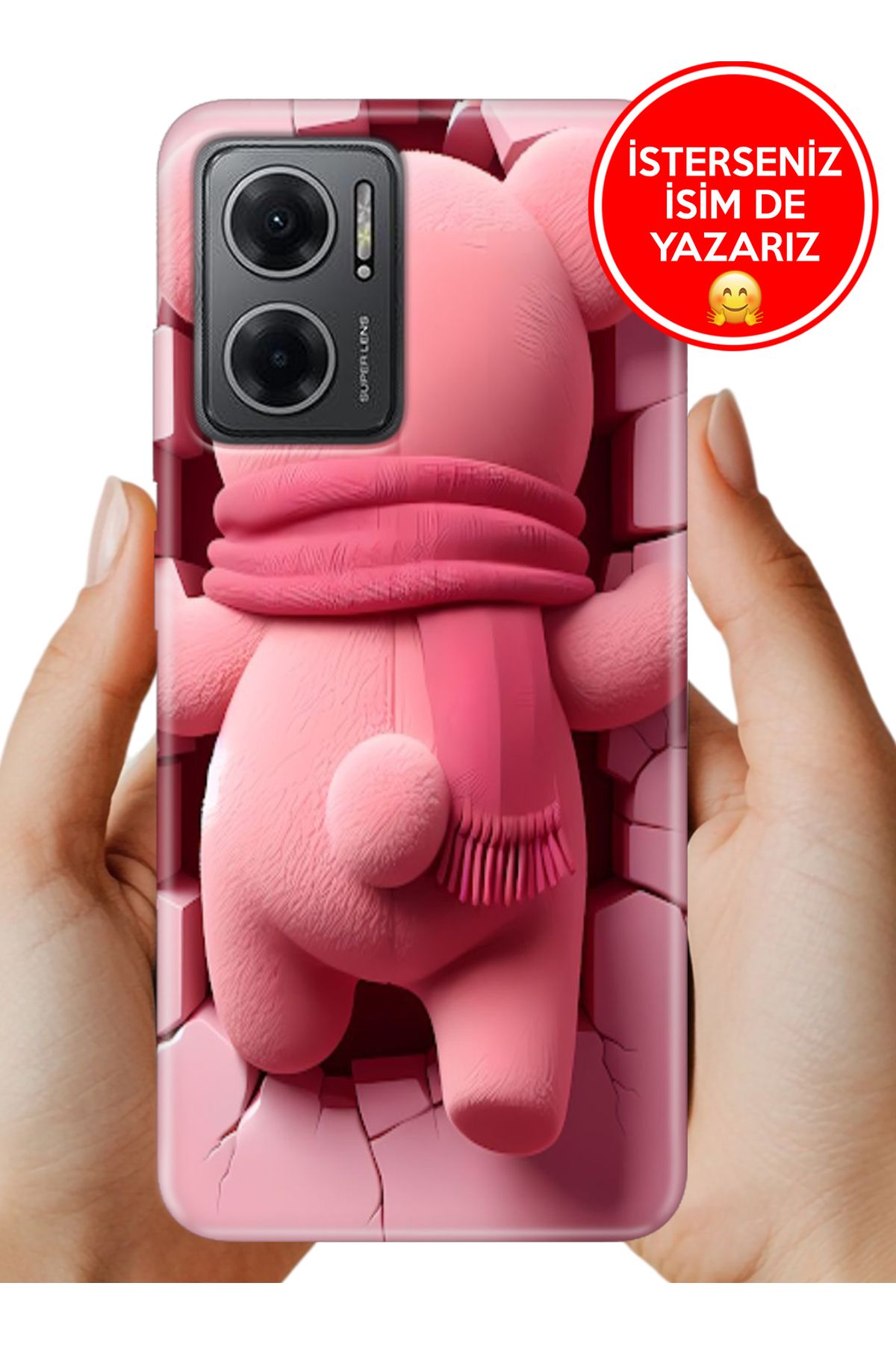 Cekuonline Redmi Note 11E Kılıf Desenli İsimli / İsimsiz Silikon Pink-Bear