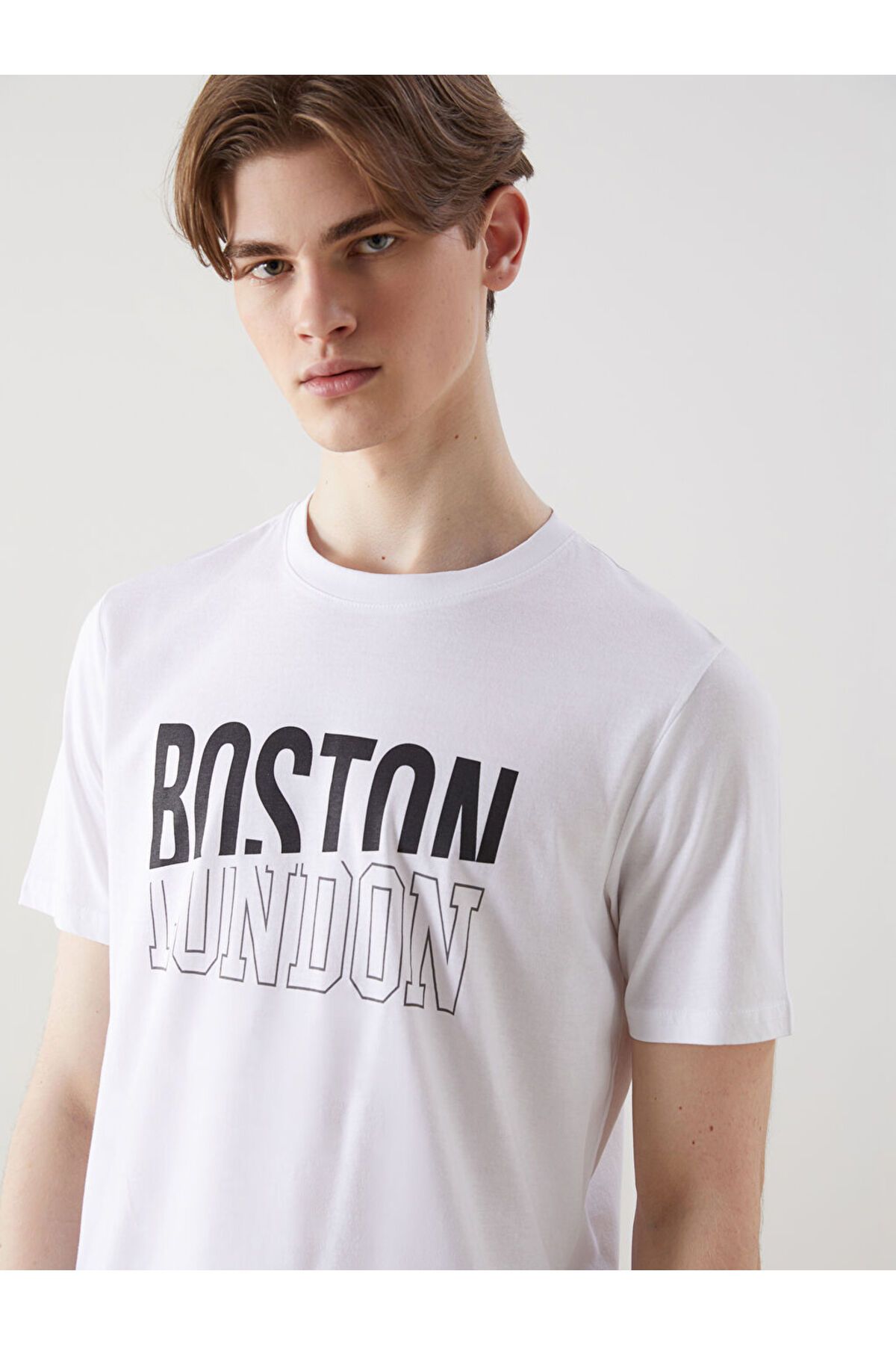 LC Waikiki LCW Bisiklet Yaka Boston London Baskılı Penye Erkek Tişört