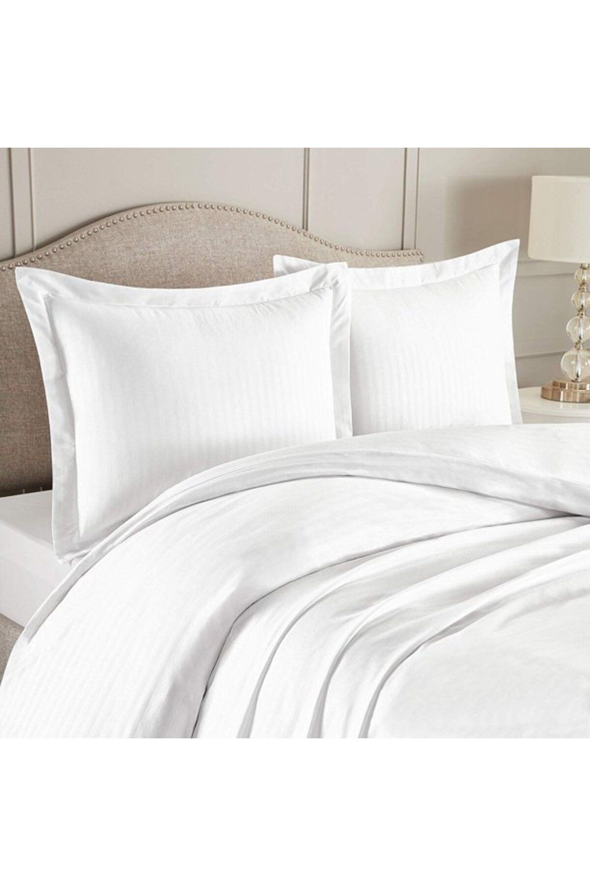 Kotonia Home Set 2 Fete Perna Hotel, Damasc Cu Dungi De 1 Cm Cu Rame Oxford, 40x40 Cm, Alb - One Size