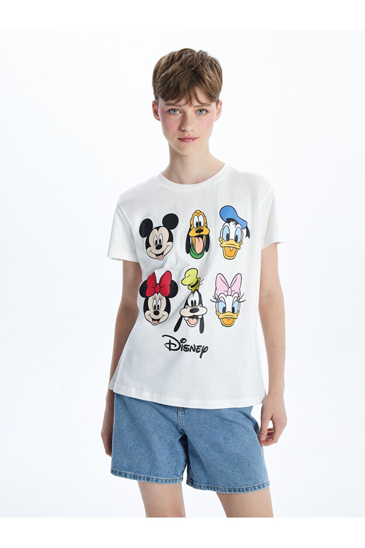 LC Waikiki Bisiklet Yaka Mickey ve Arkadaşları Baskılı Kadın Tişört
