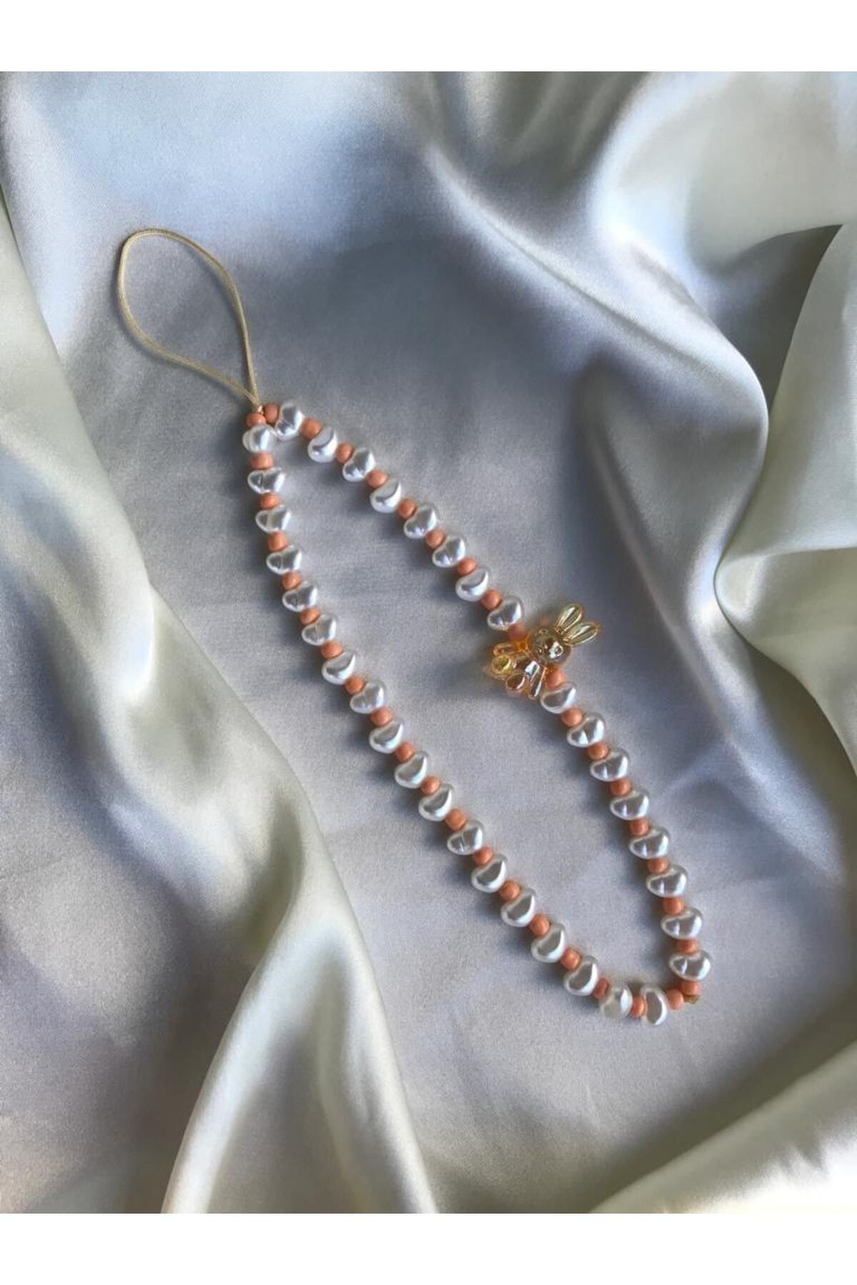 Orange Rabbit Figured And Pearl Phone Charm Phone Rope