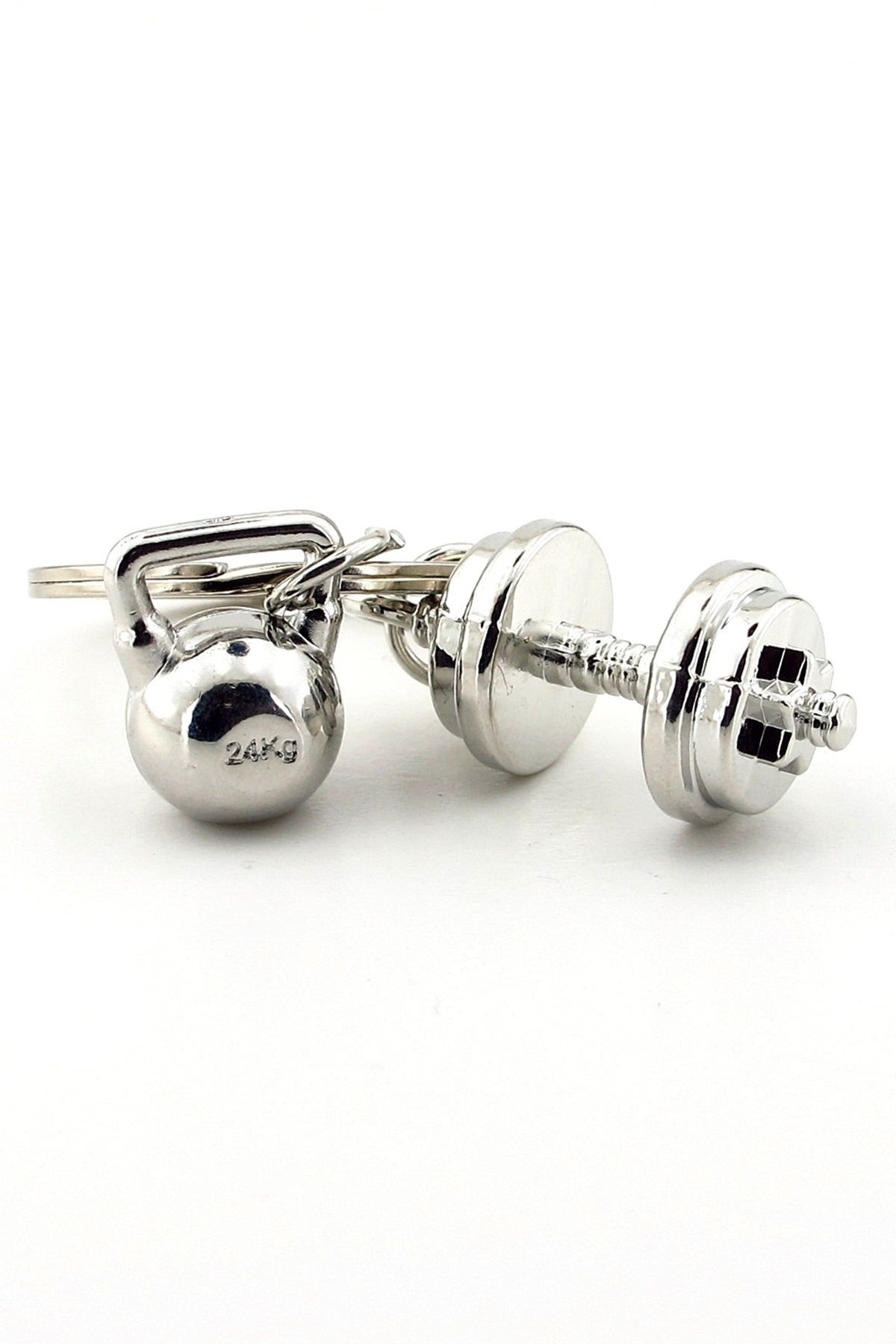 Solfera-Silver Color Dumbbell Weight Fitness Bodybuilding Barbell Metal Keychain Kc272 4