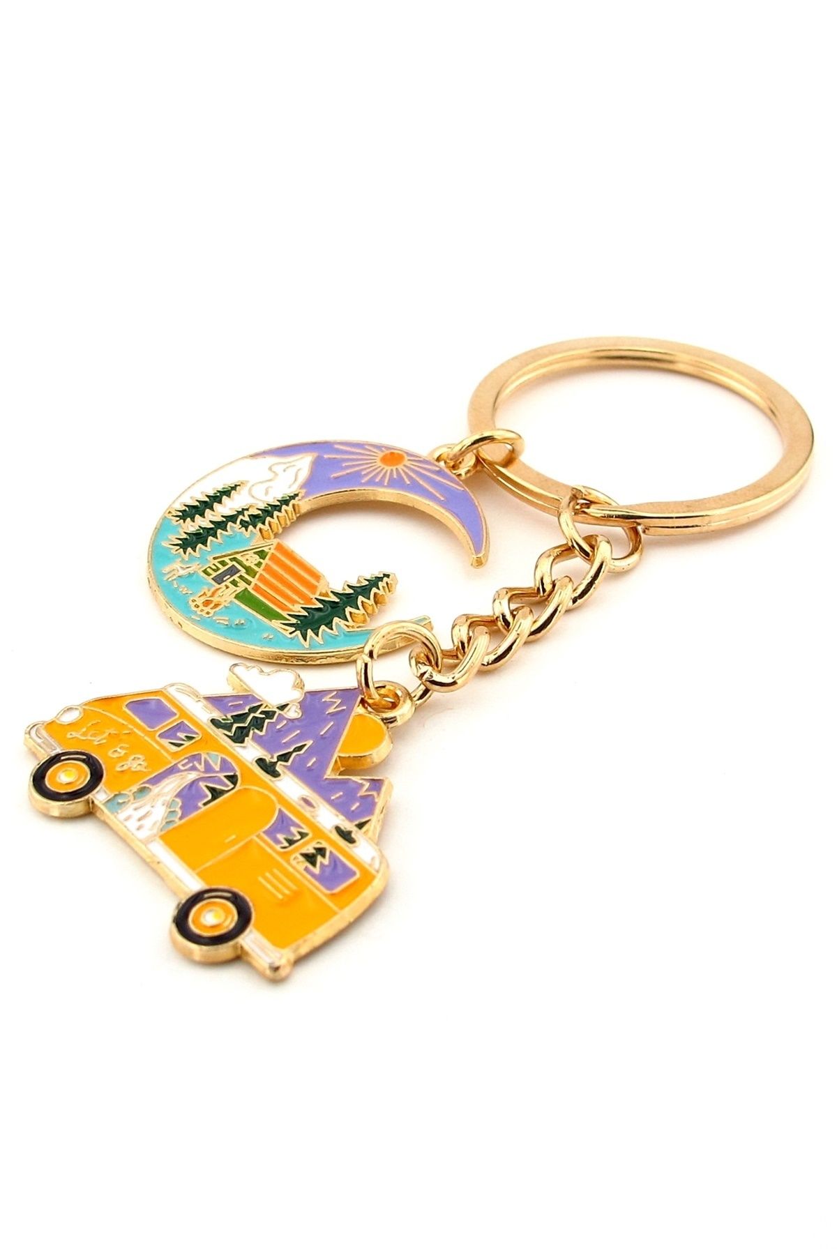 Solfera-Camper Caravan Travel Moon Trip Nature Nature Camping Metal Keychain Kc292 3