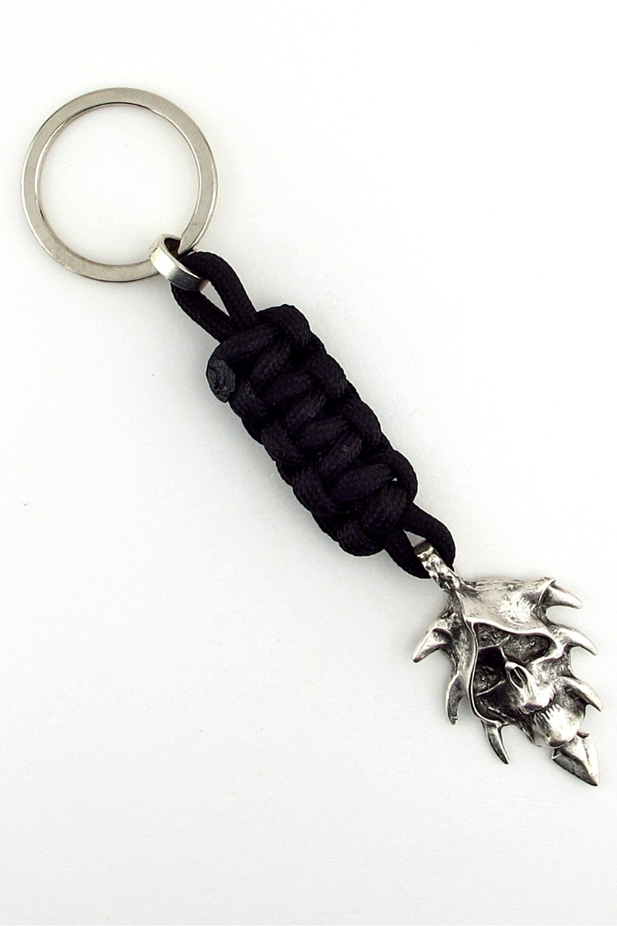 Solfera-Breloc cu capul de schelet punk gotic negru macrame împletit cu vârf metalic KC302 4