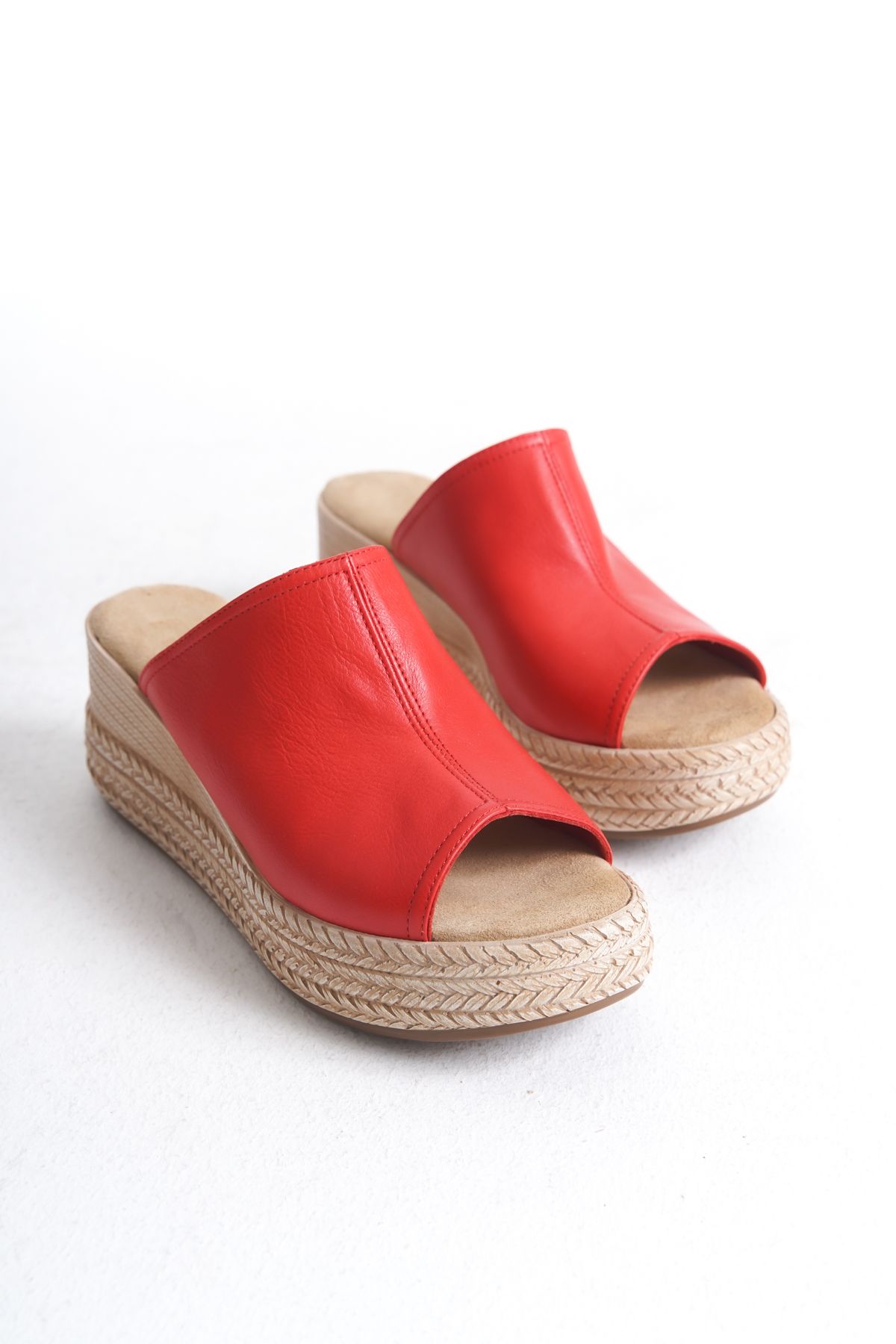 Elile Shoes-Genuine Leather Soft Sole Wedge Heel Slippers 1