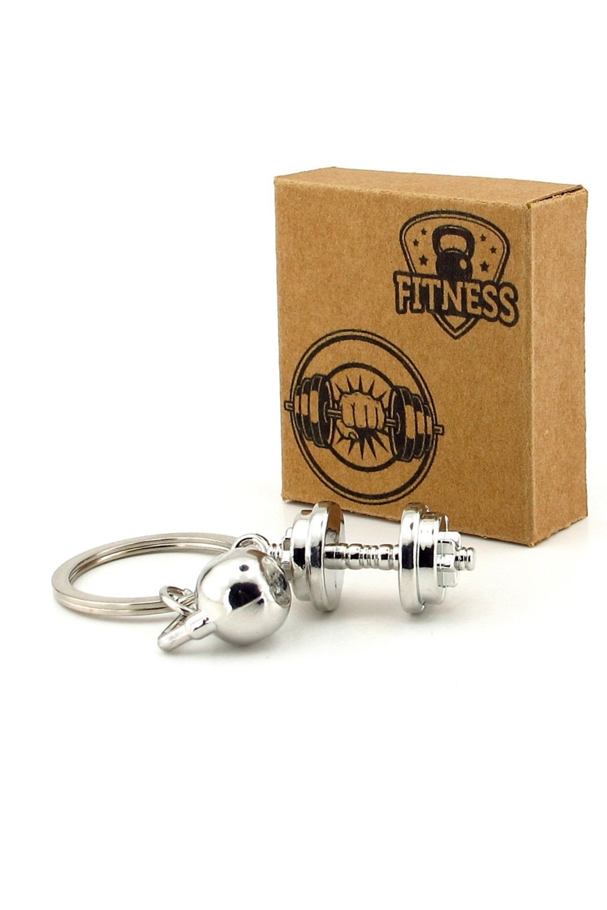 Solfera-Silver Color Dumbbell Weight Fitness Bodybuilding Barbell Metal Keychain Kc272 5