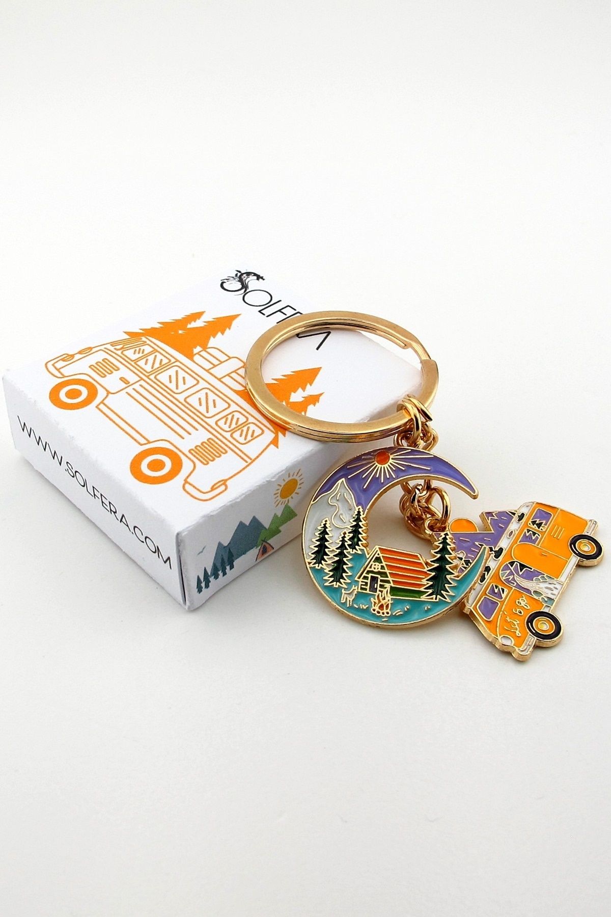 Solfera-Camper Caravan Travel Moon Trip Nature Nature Camping Metal Keychain Kc292 2