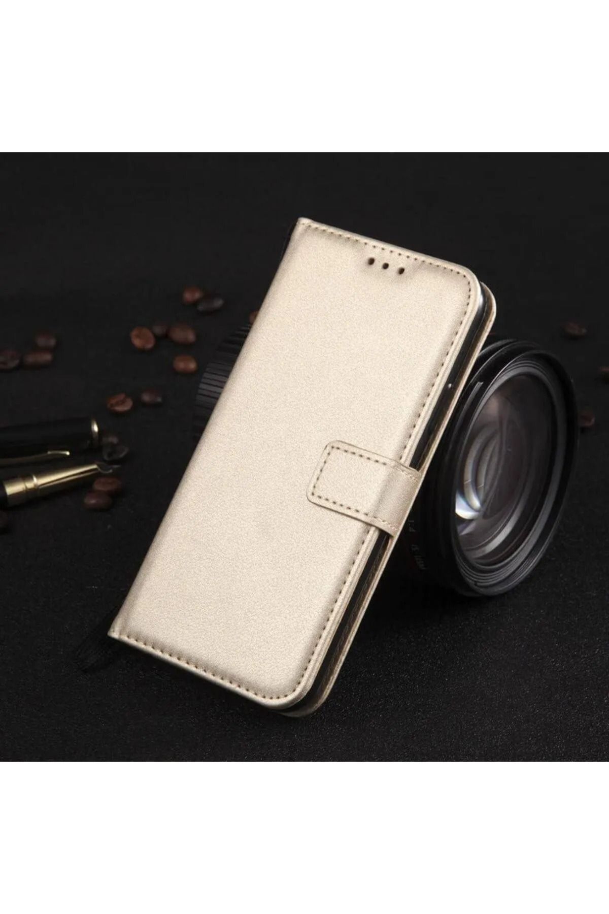 Skygo HUAWEİ Y6 2019 KARTLIKLI CÜZDAN KILIF (DELUXE WALLET CASE) GOLD