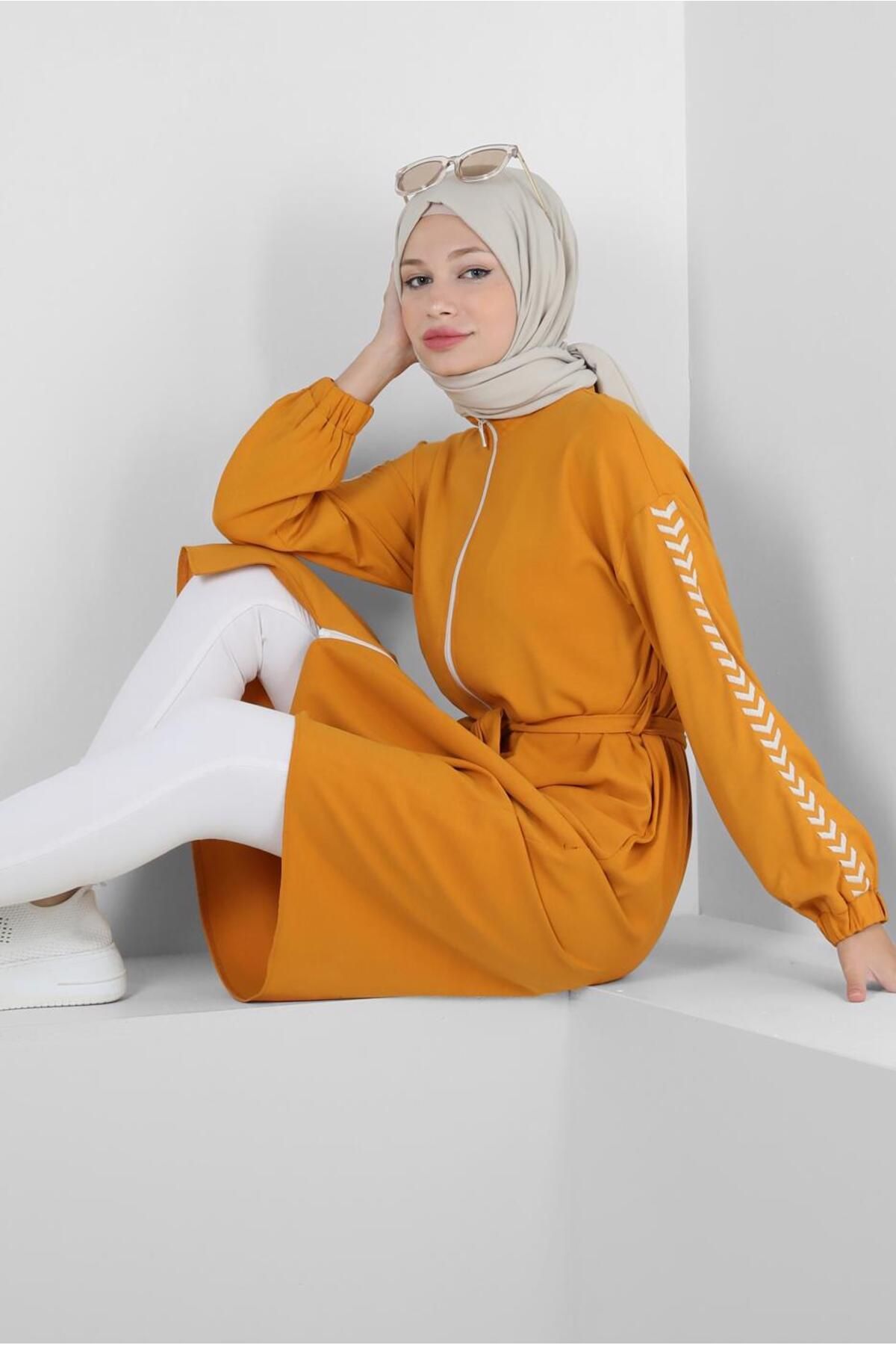 آستین طرح دار، تونیک کمربند زیپی دار 43795 Alvina