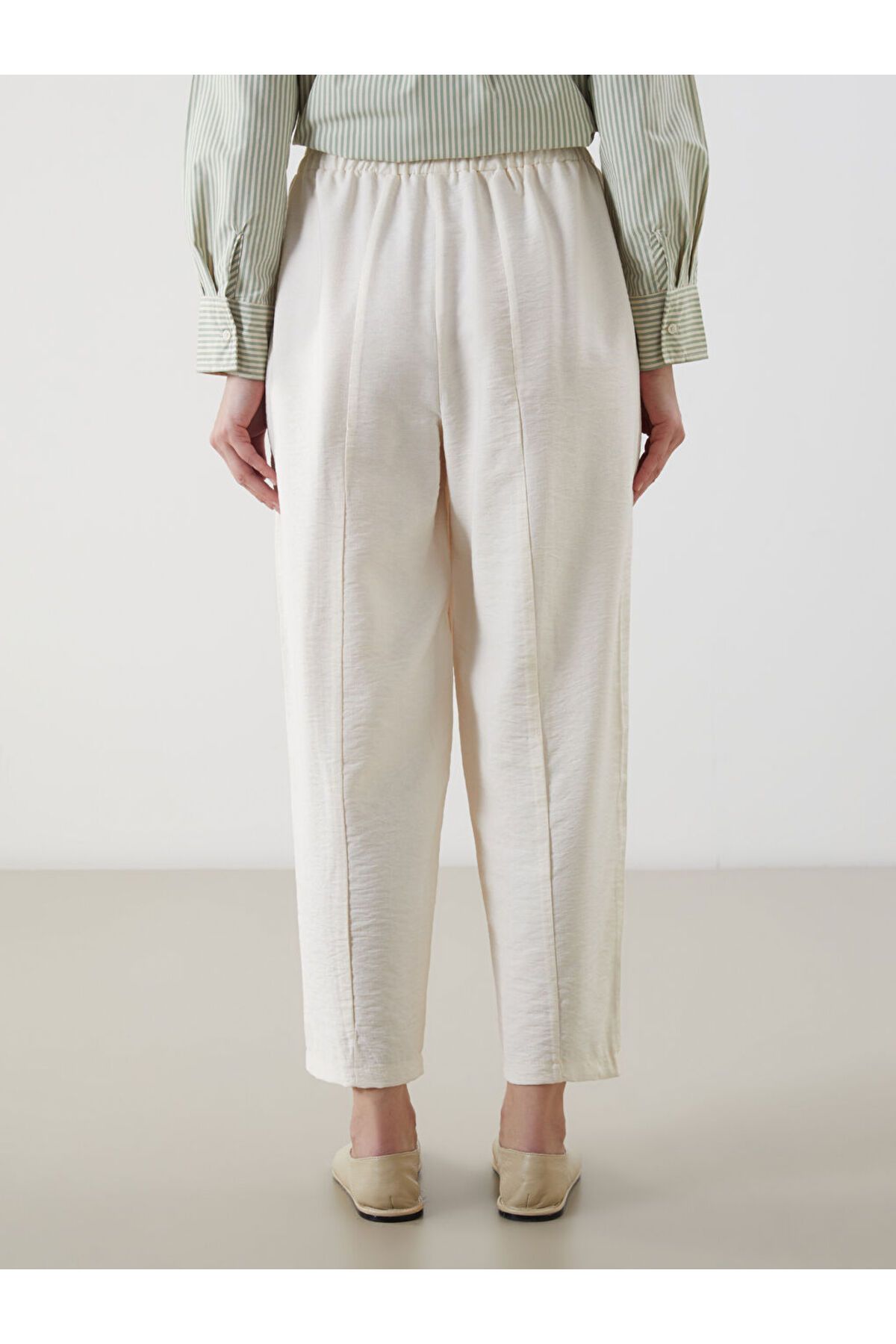 LCW Modest Ekru Beli Lastikli Kadın Pantolon - 4