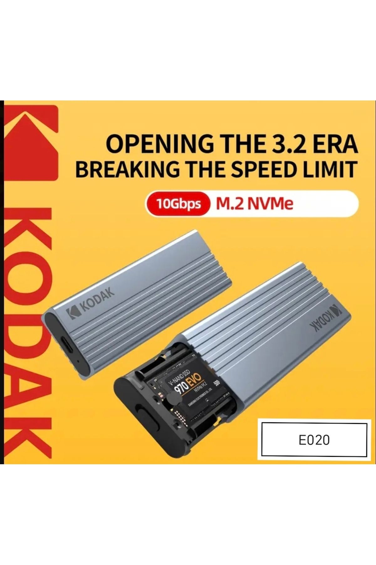 Kodak E020 M2 NVMe Muhafaza Kutusu CE Lisans 2280/2260/2242/2230/10Gbps Yüksek Hız Metal Sağlam