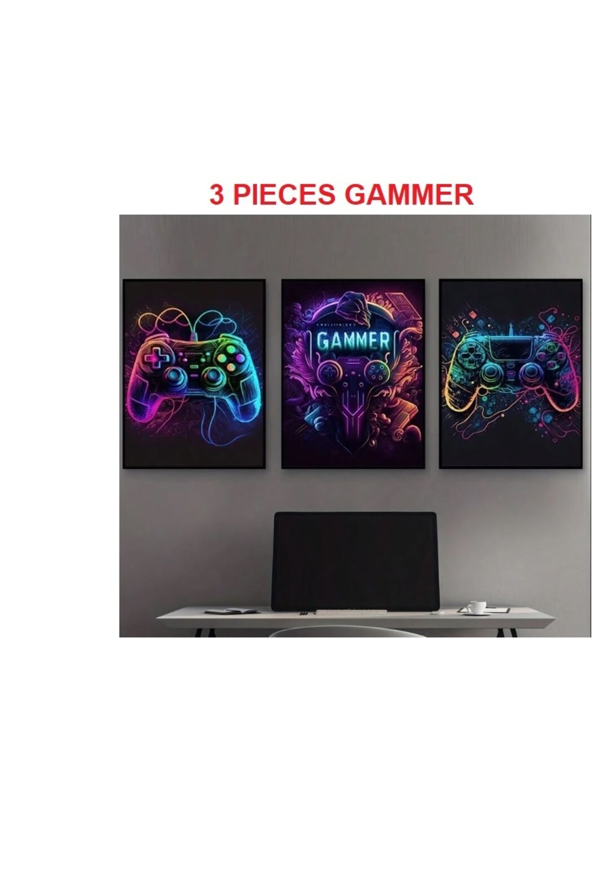Vision-3 Piece Canvas Wall Art Set Stretched on Wooden Frame with Video Game Design Without Borders 3