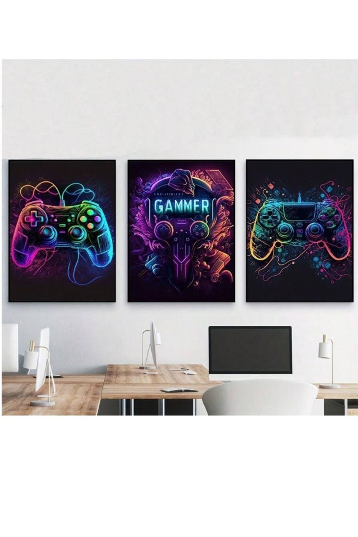 Vision-3 Piece Canvas Wall Art Set Stretched on Wooden Frame with Video Game Design Without Borders 1