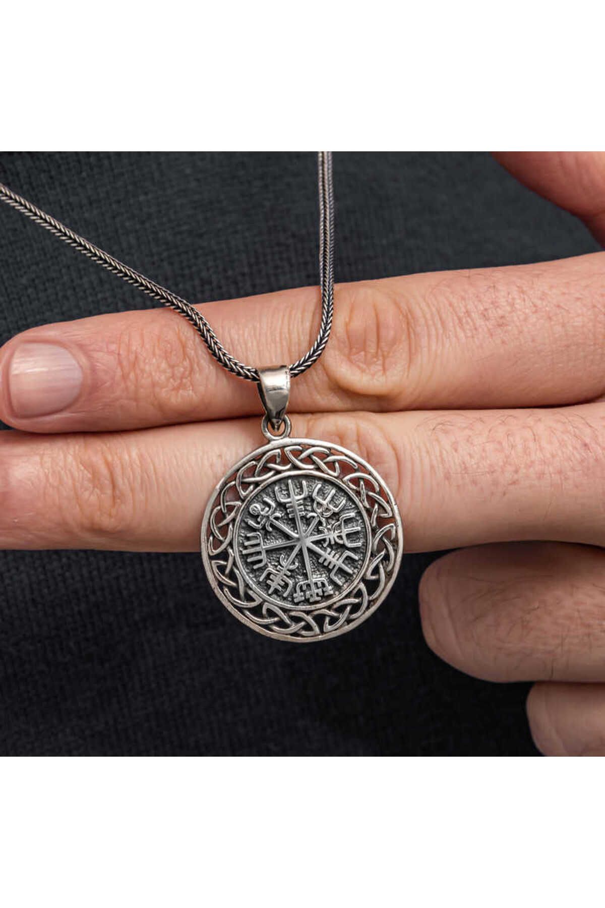 hayalimsah Gümüş Viking Pusula Erkek Kolye