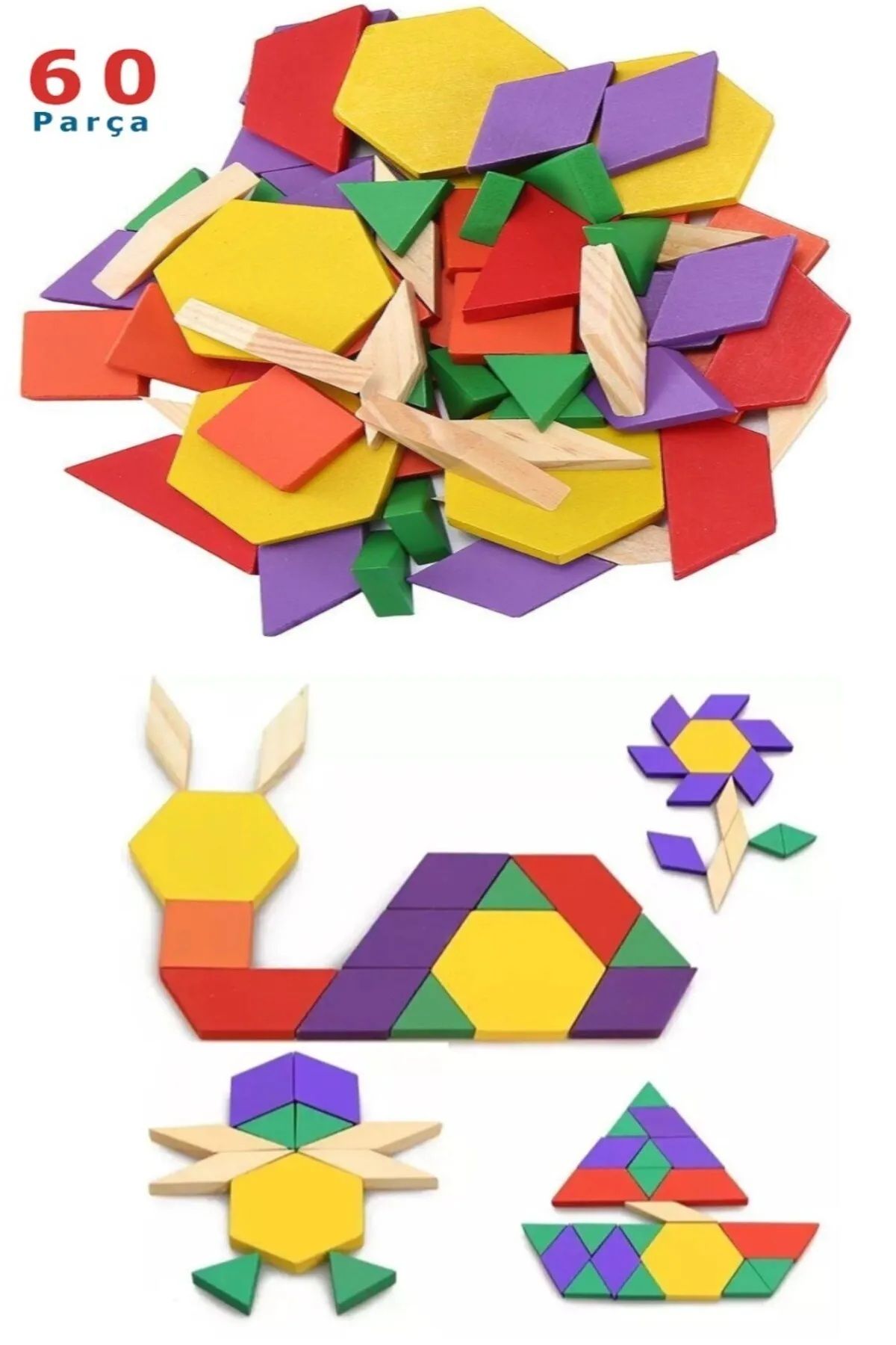 MİNİCOBABYY-60 Piece Puzzle Tangram Game (Shapes with Box) 3