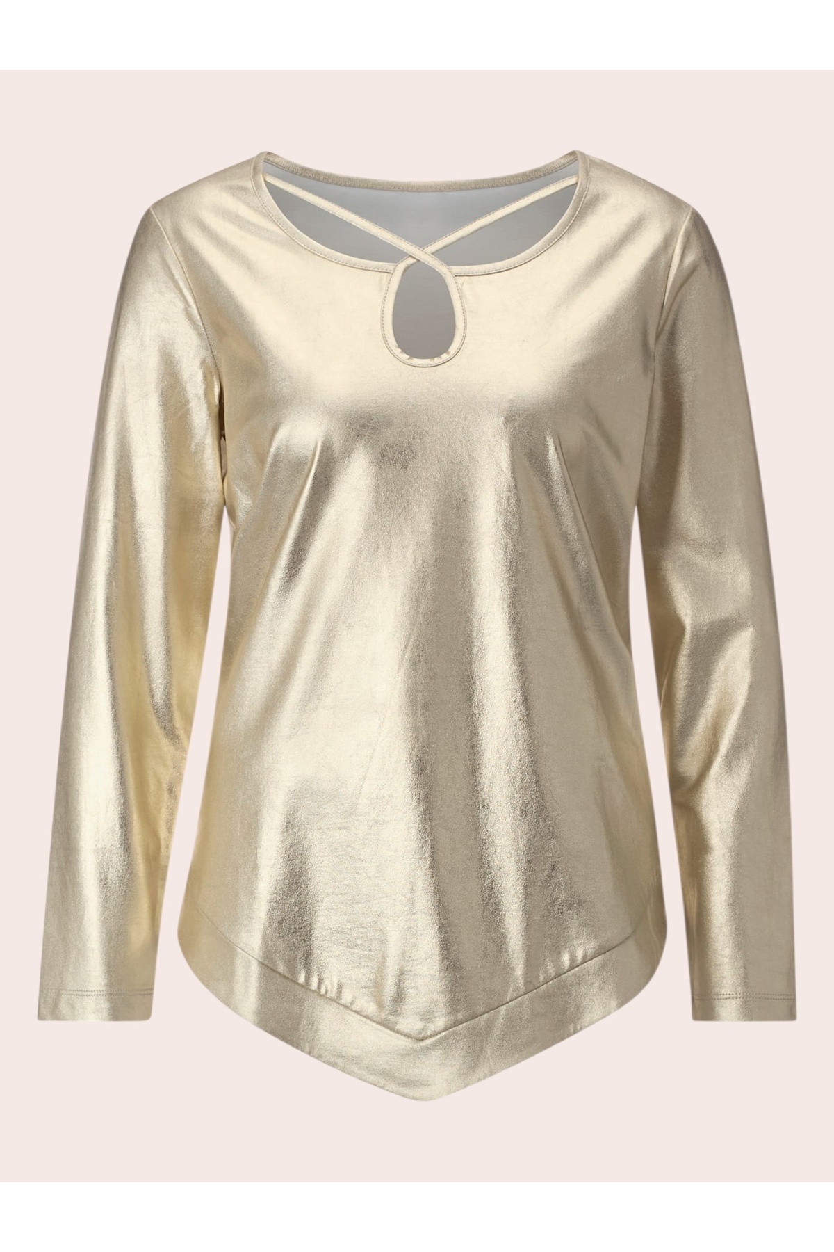 MAMAYAGA-Women's Asymmetrical Window Collar and Hem Shiny Long Sleeve Sports Stylish Plus Size Curve Blouse 4