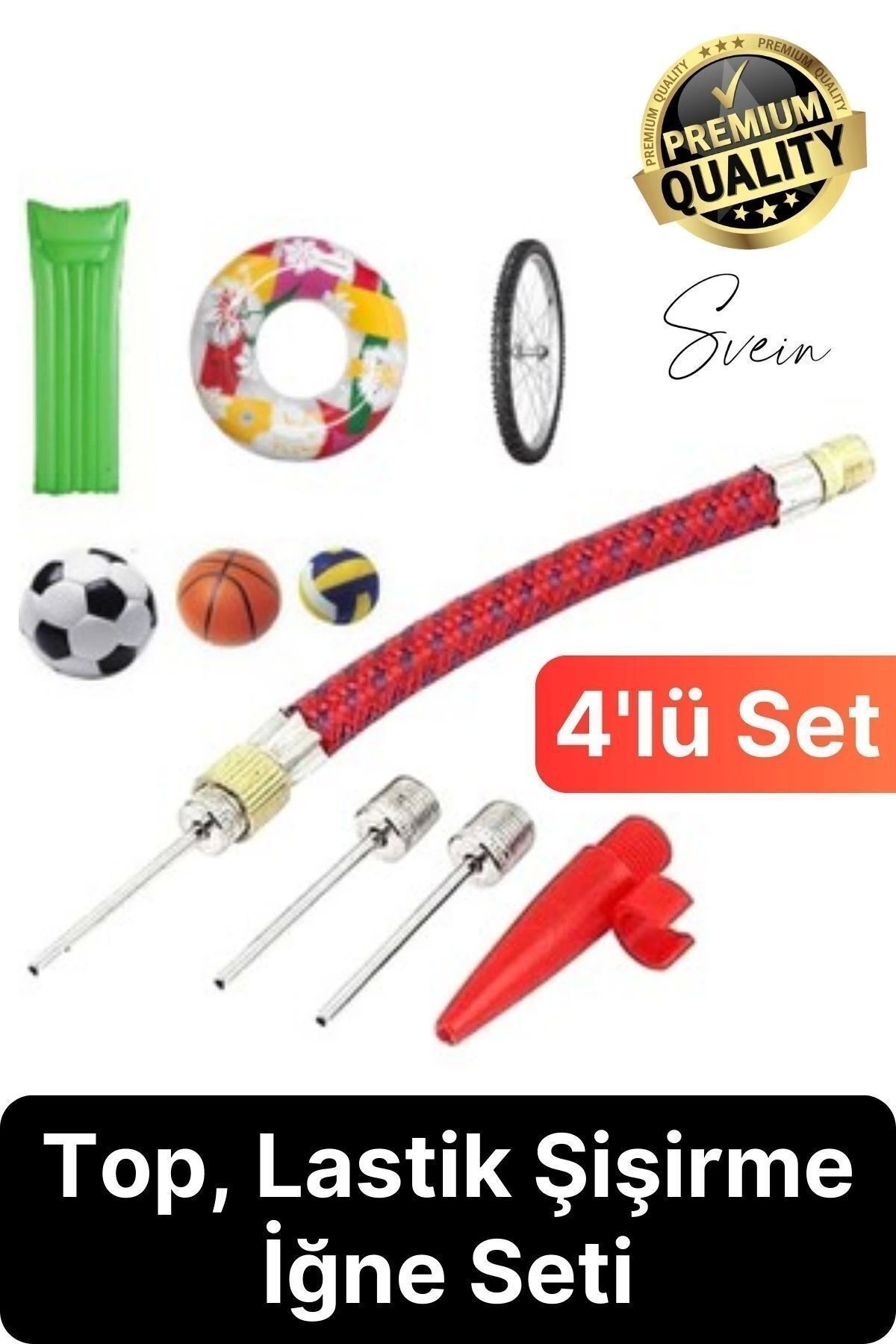 Svein 5 Parça Hava Şişirme Ucu İğnesi Aparatı Sibop Seti Spor Topu Basketbol Futbol Bisiklet Lastik Amaçlı