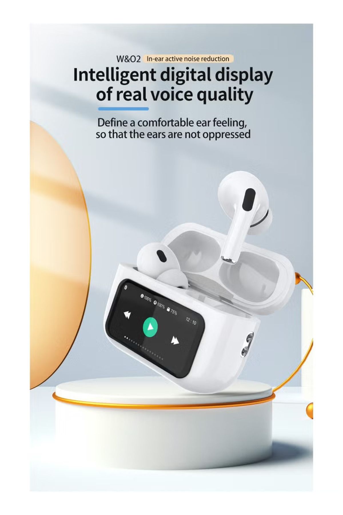 Generic-W&O 2 Touch Screen Wireless In-Ear Active Noise Cancelling TWS Earbuds, White 2