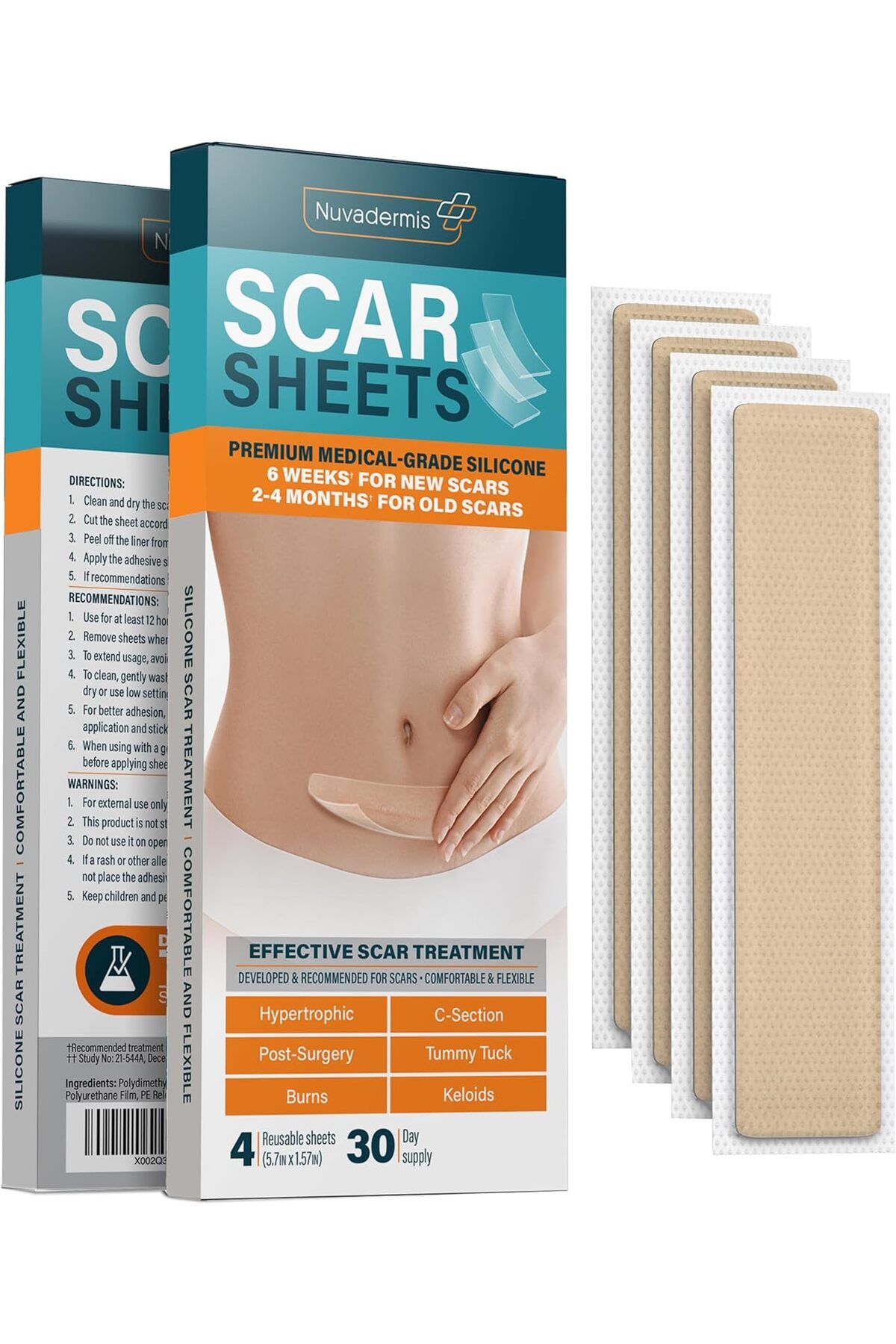 dermis-NUVADERMIS Silicone Scar Sheets - Extra Long Surgical Scars - Reusable -Pack of 4 1