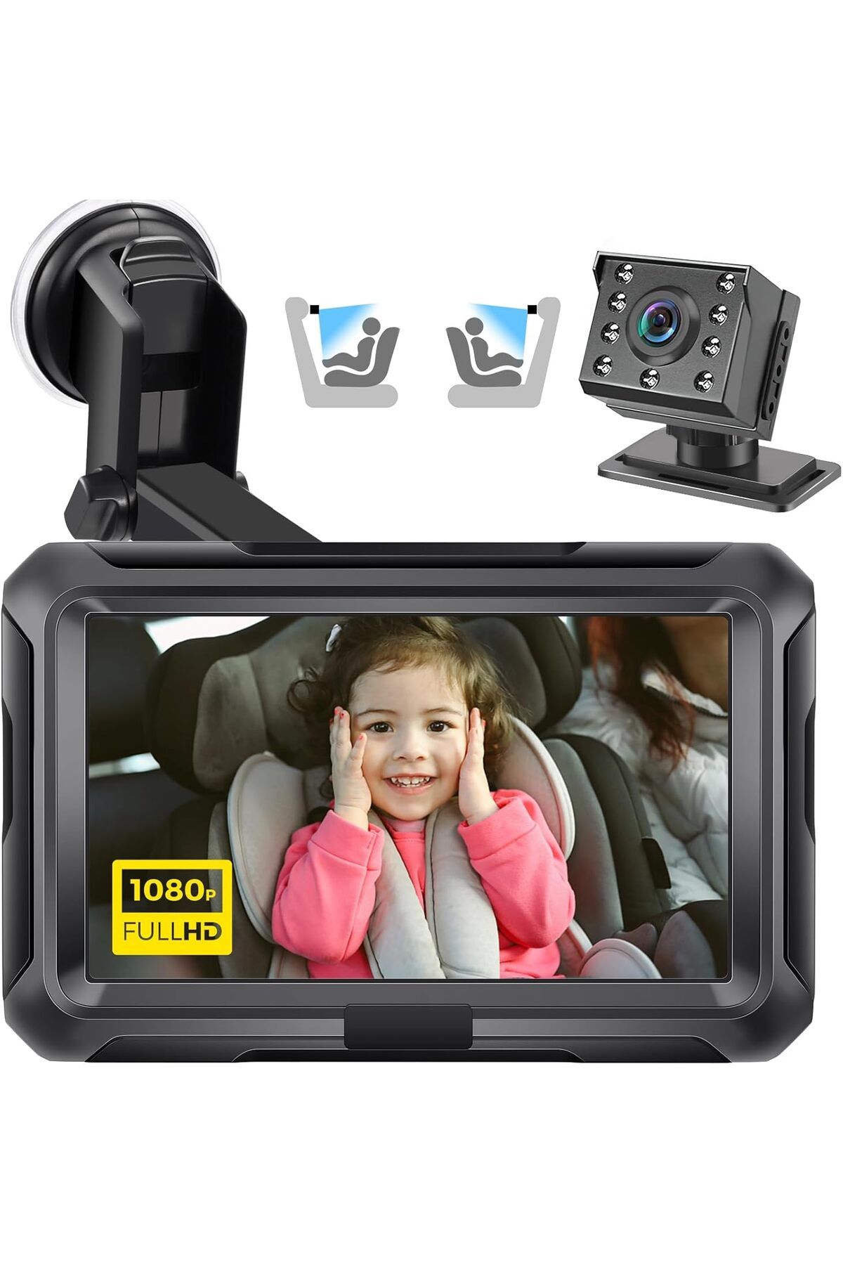 Zacro Bebek Araba Aynası HD 1080P Kameralı, Gece Görüşlü Arka Görüş Monitörü