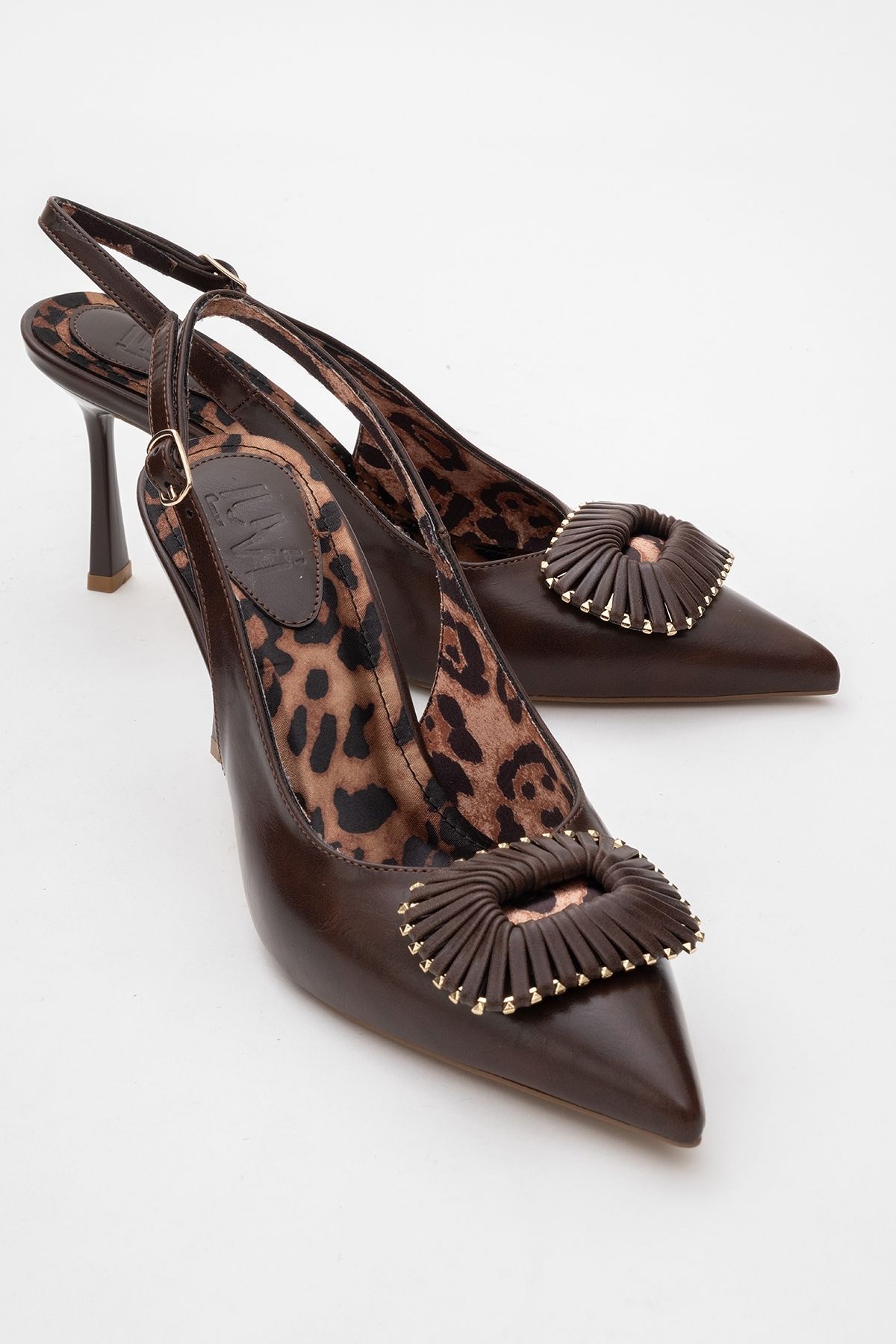 کفش پاشنه نازک زنانه سگک دار طرح دار قهوه ای SPERA luvishoes