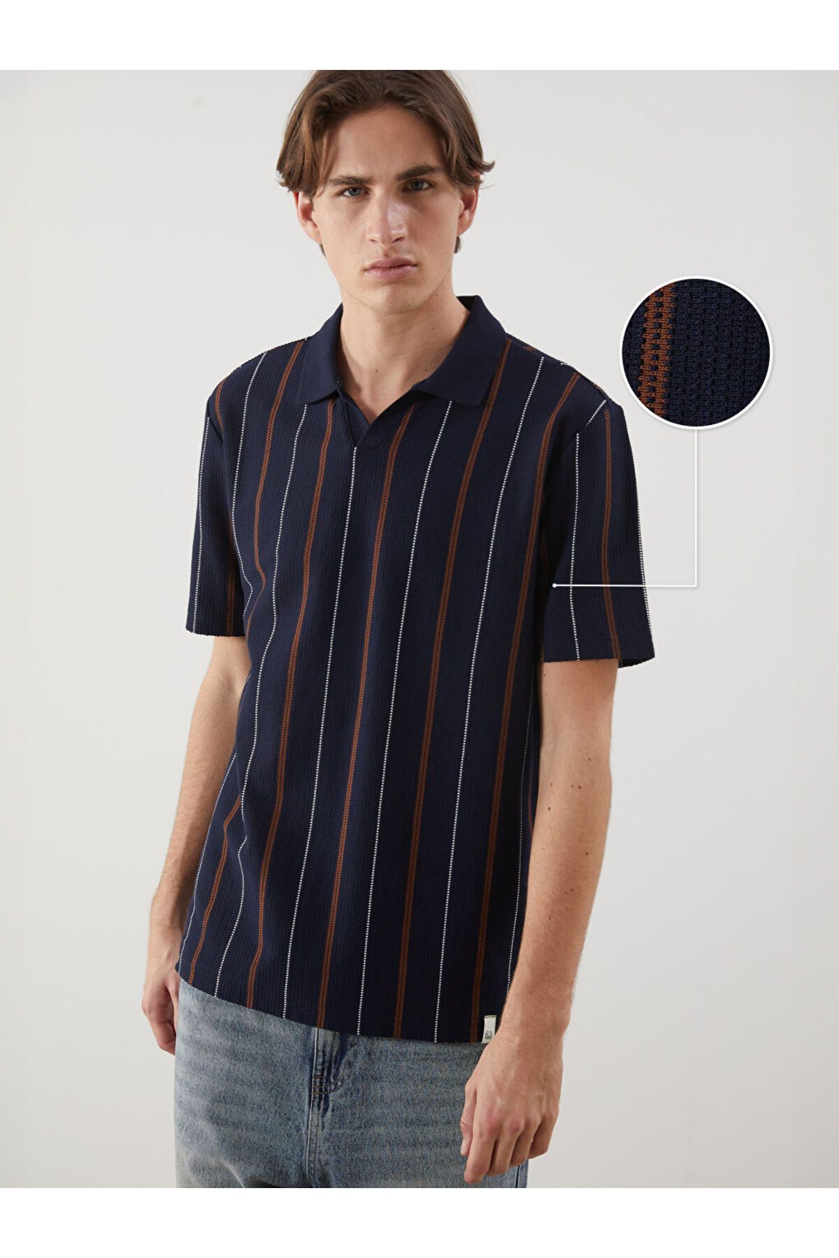 LC Waikiki Yeni Sezon Polo Yaka Cizgili Erkek Dokulu Tisort - S5EJ99Z8