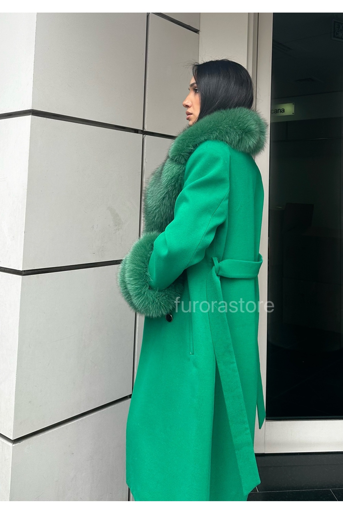 Furora Store Kaşmir Kadın Palto- Kürklü Kaşmir Ceket- Uzun kadın Kürklü Ceket görsel 2