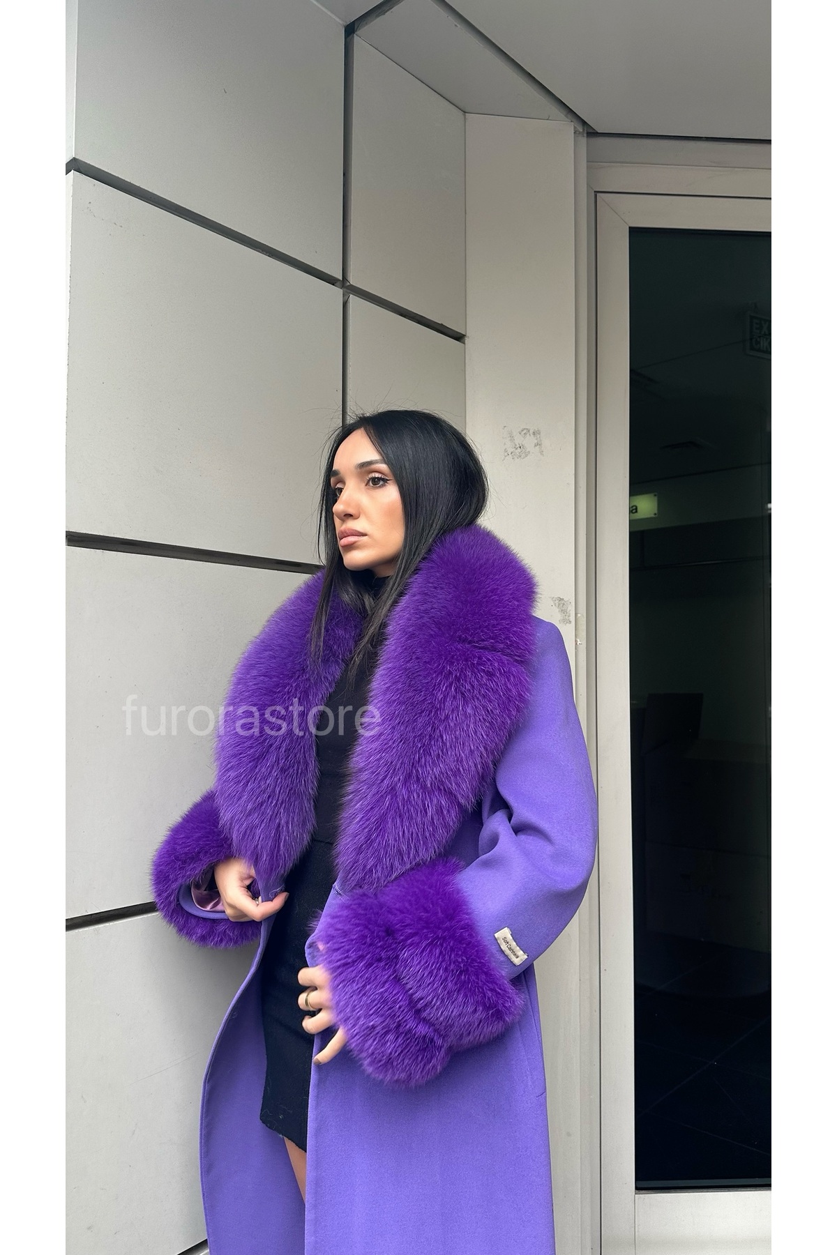 Furora Store  Kaşmir Kadın Palto- Kürklü Kaşmir Ceket- Uzun kadın Kürklü Ceket - Görsel 4